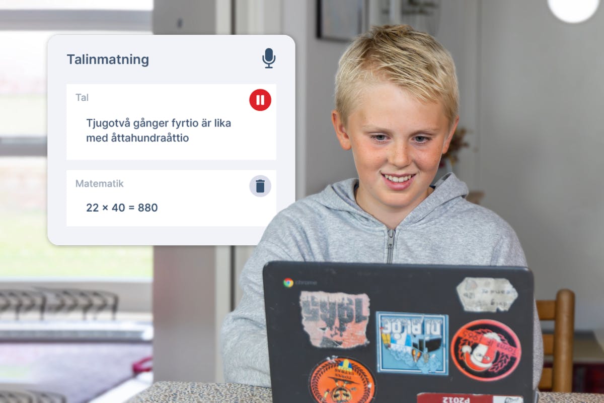 Student som använder Equatio med produktgränssnittet i bakgrunden