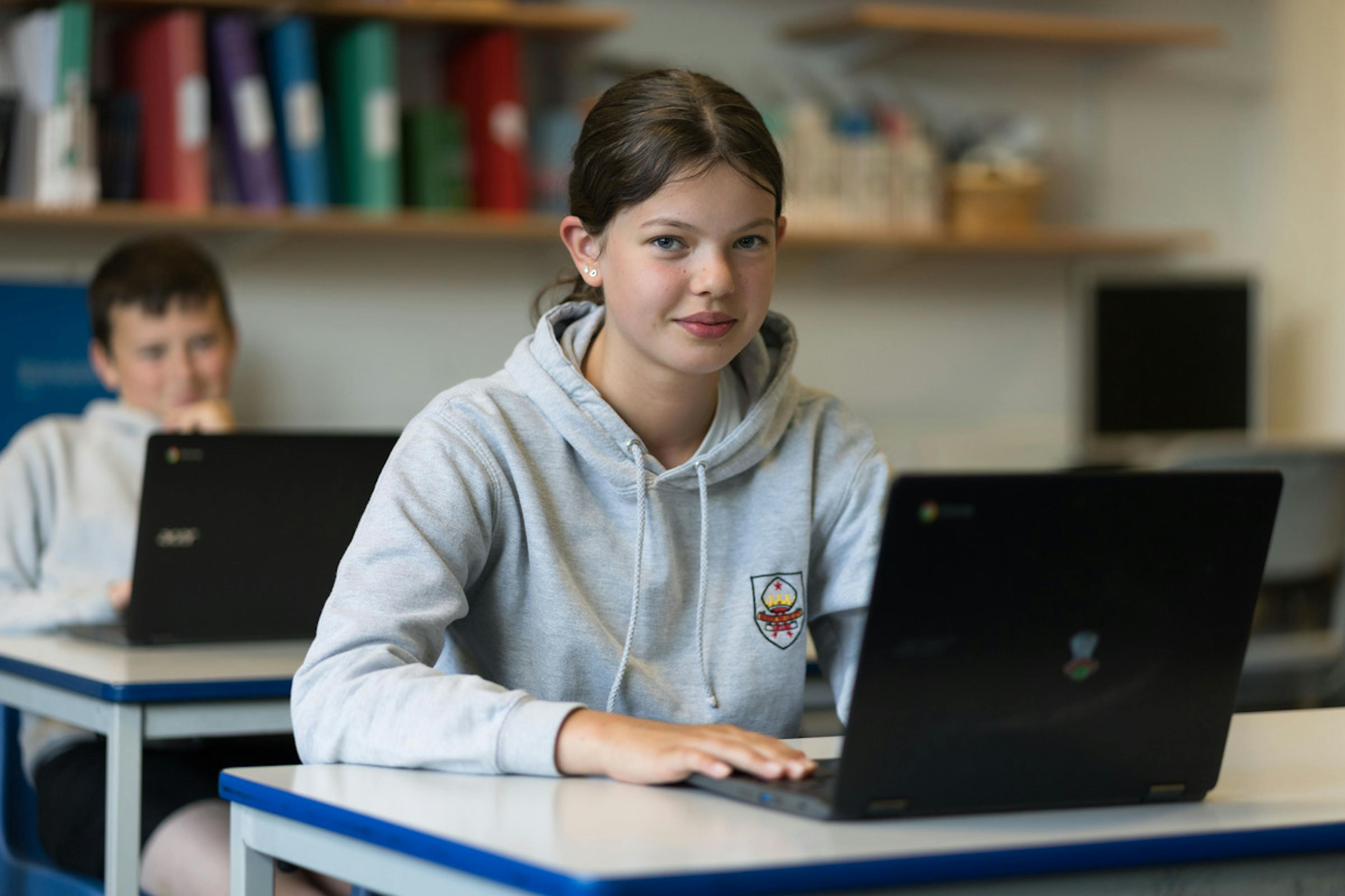 A student using a laptop
