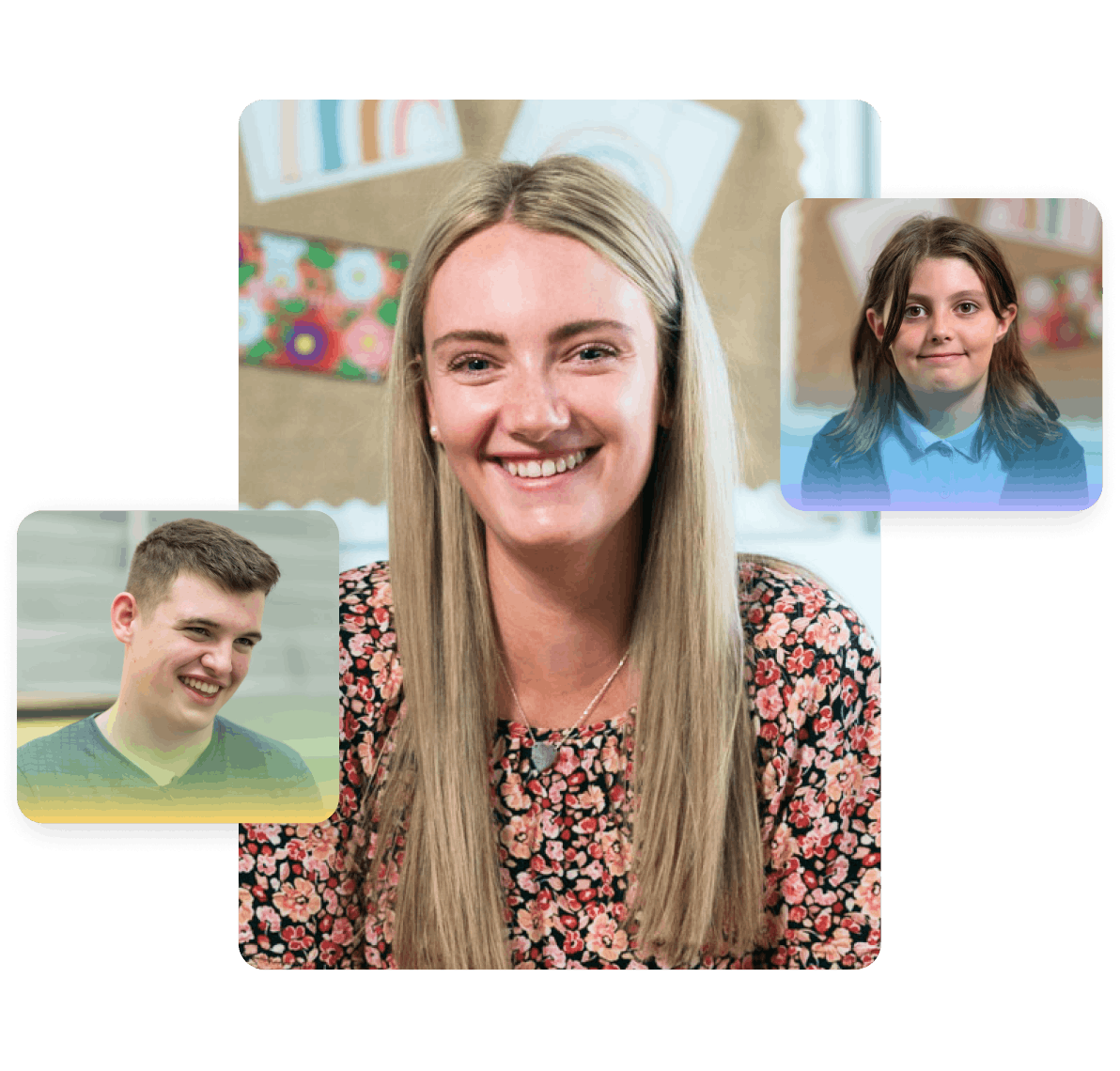 Header image showing a photo of a teacher with an overlapping headshot photo of a student on either side