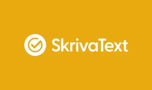 SkrivaText-logotyp på gul bakgrund