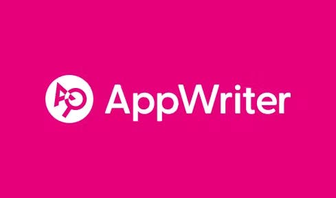 Appwriter-logotyp på rosa bakgrund