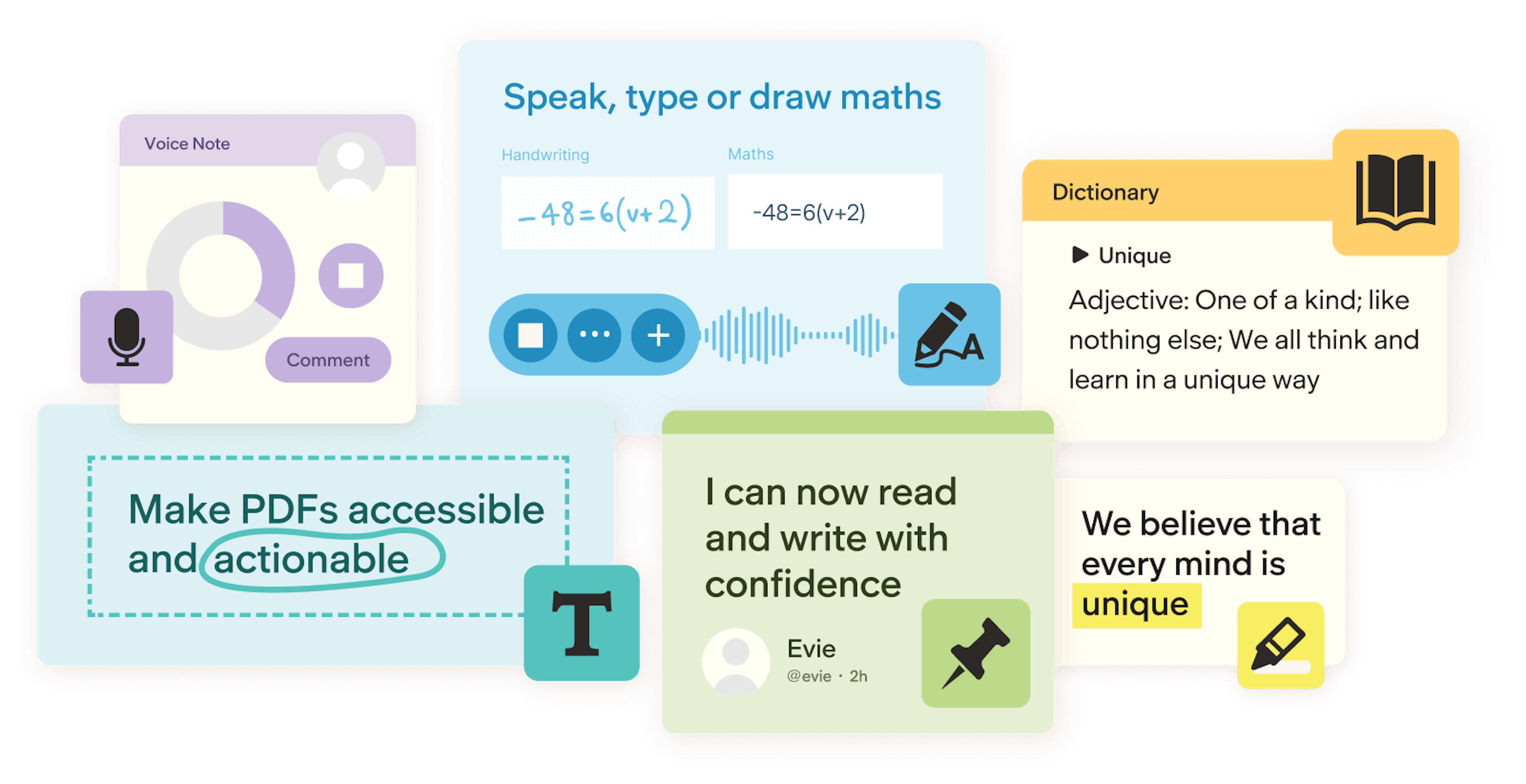 Small Product UI screens displaying different tools
