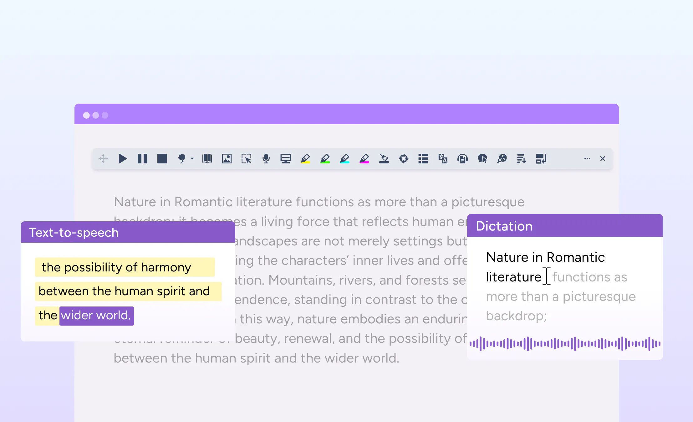 Read&Write toolbar and features including dictation and text-to-speech