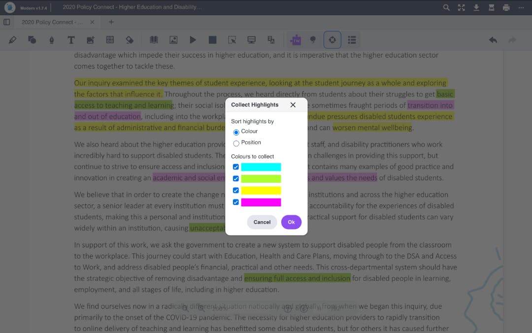 OrbitNote's Collect Highlights feature