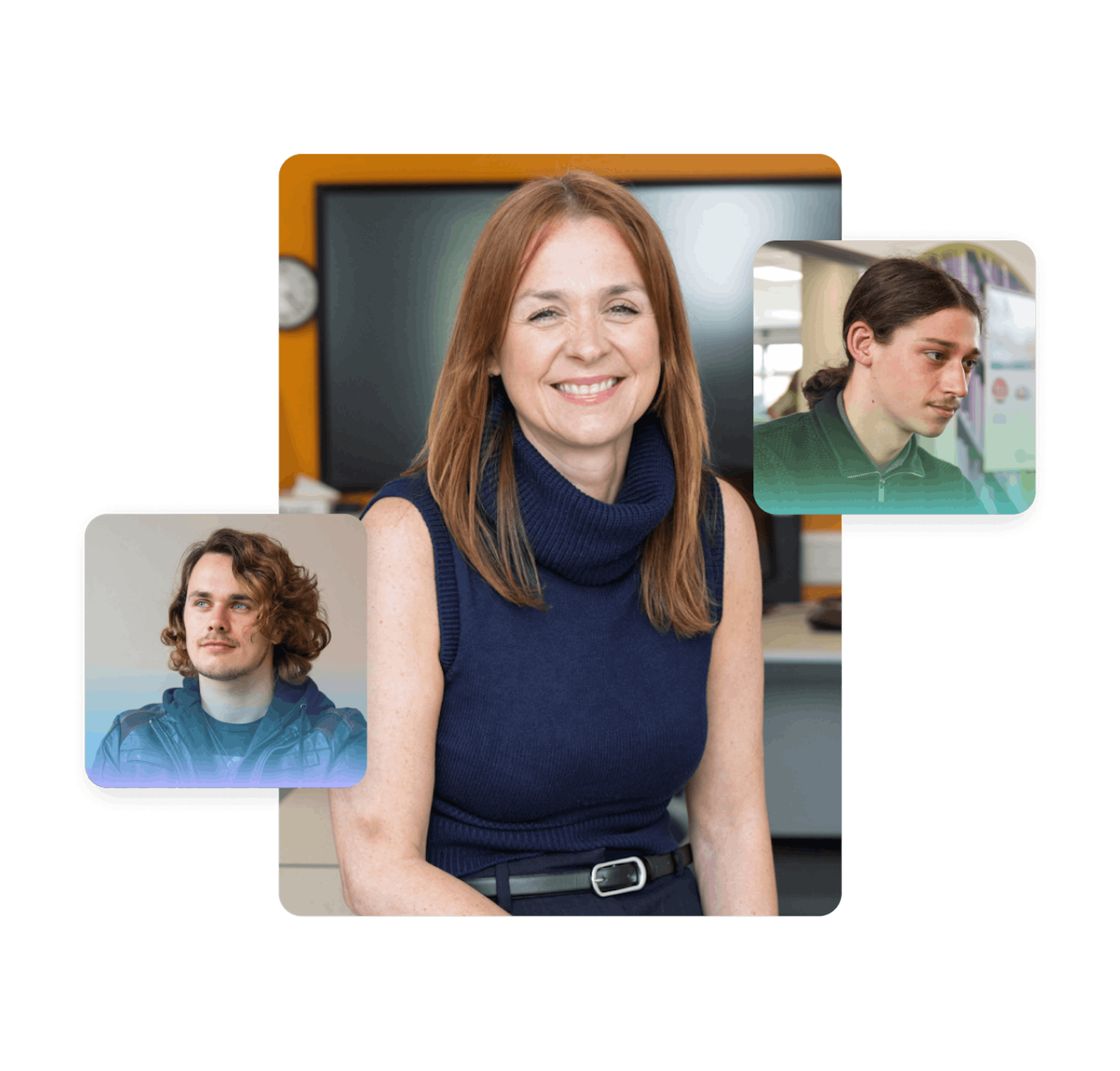 Header image showing a photo of a teacher with an overlapping headshot photo of a student on either side