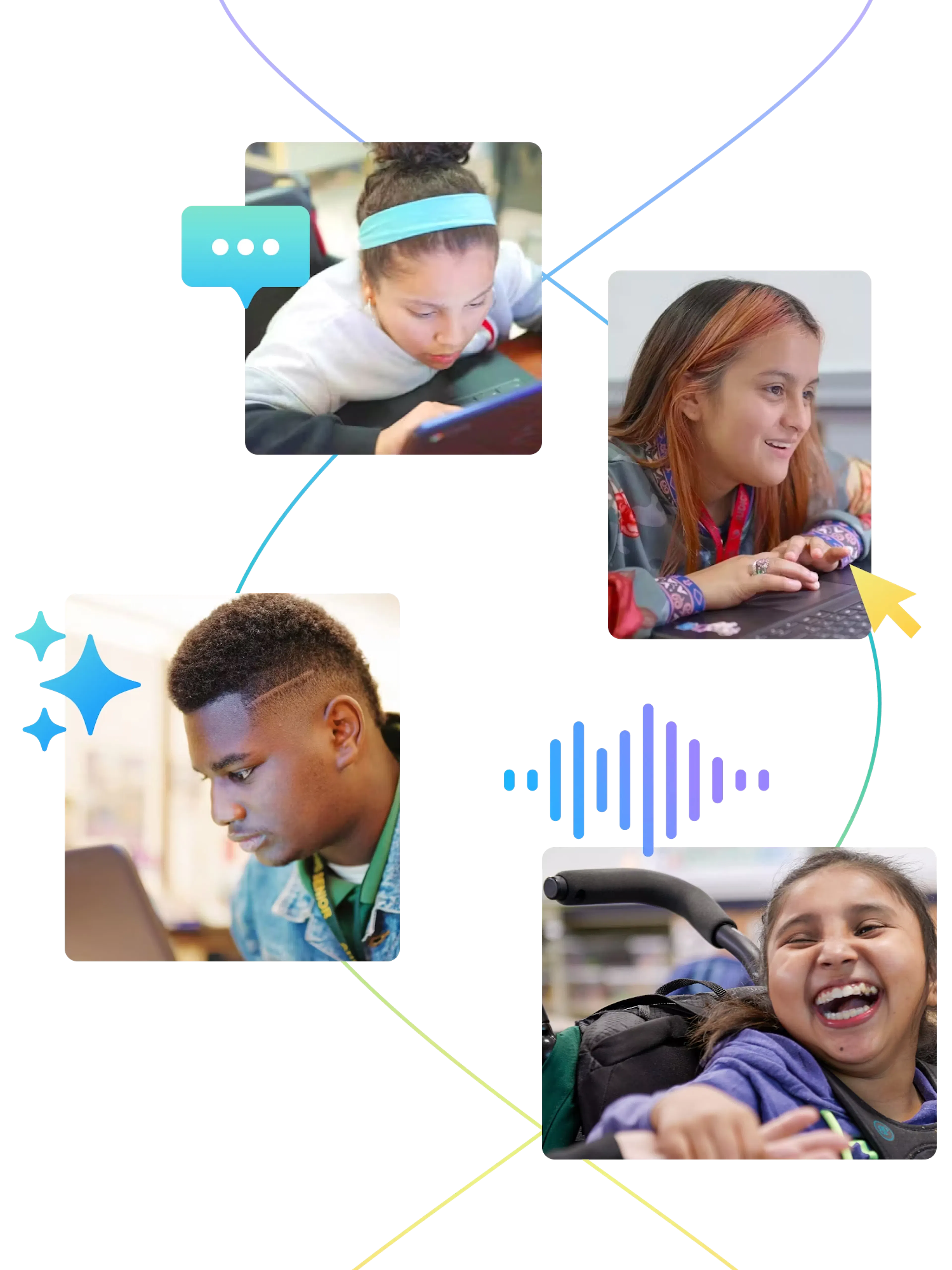 Students interacting with assistive technology