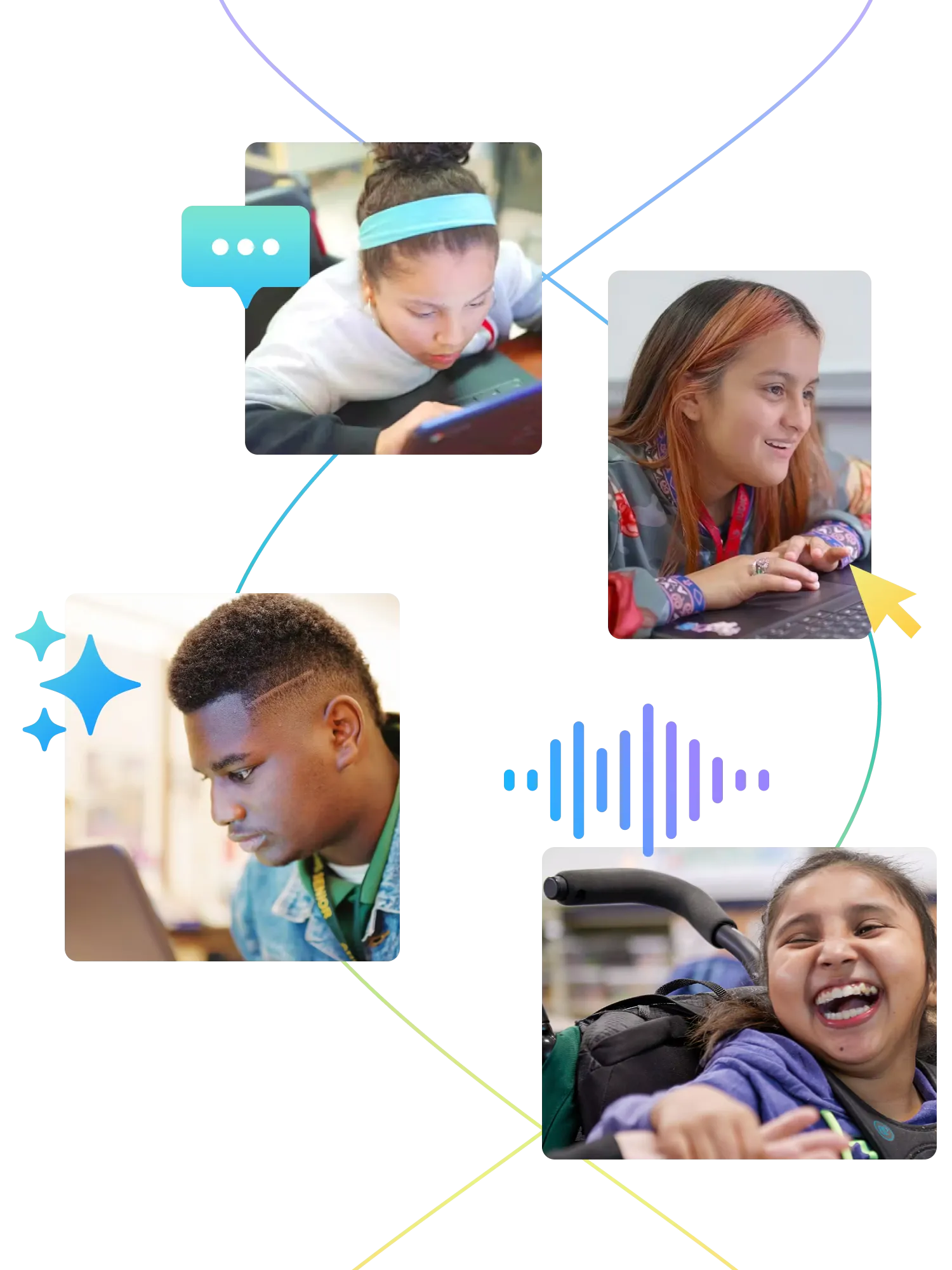 Students interacting with assistive technology