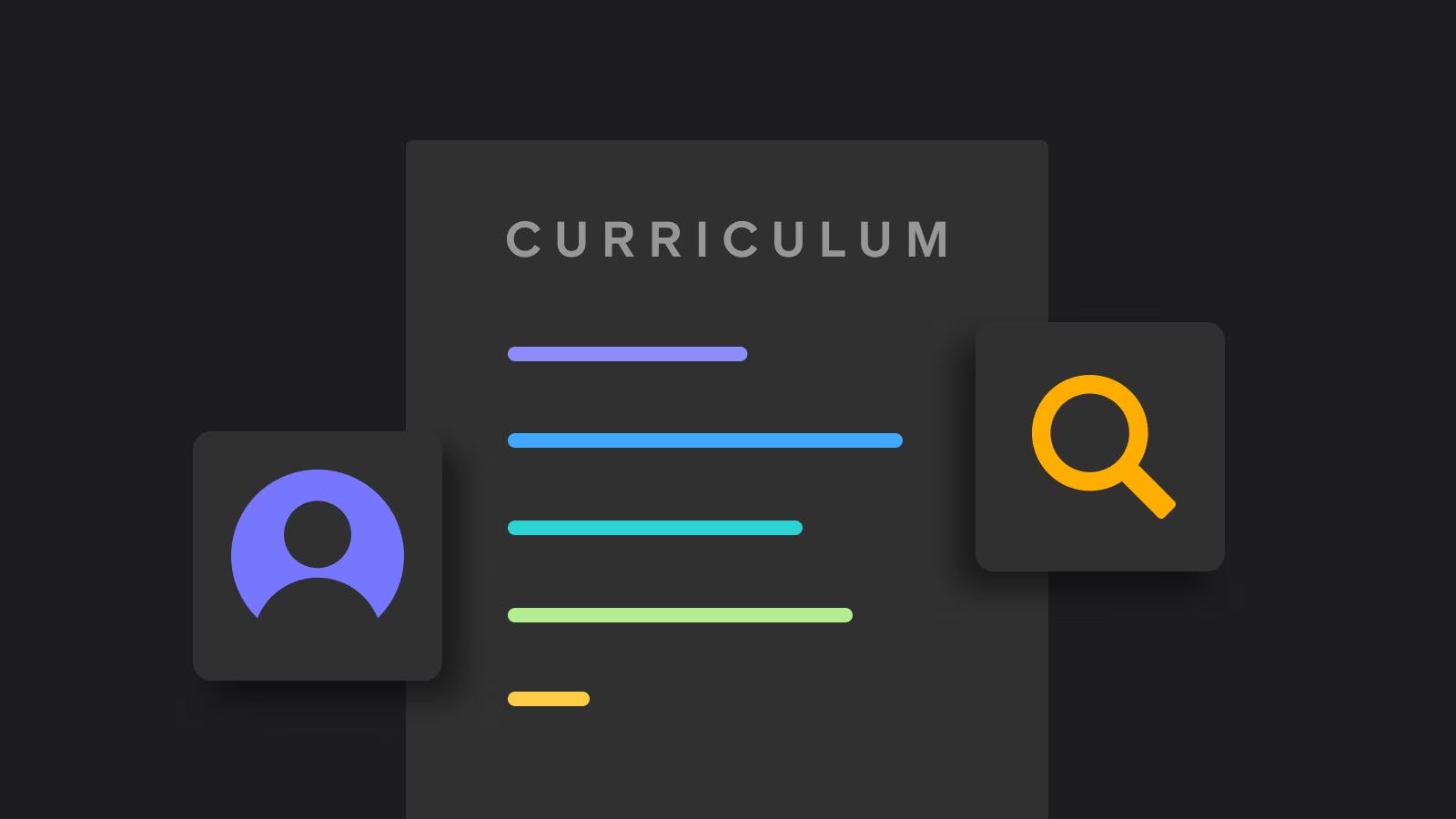 Graphic with profile, search and document icons, text "Curriculum"