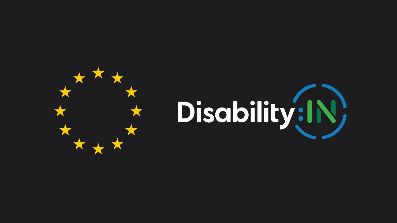 Graphic with DisabilityIN logo and a circle of yellow stars from the European Union flag