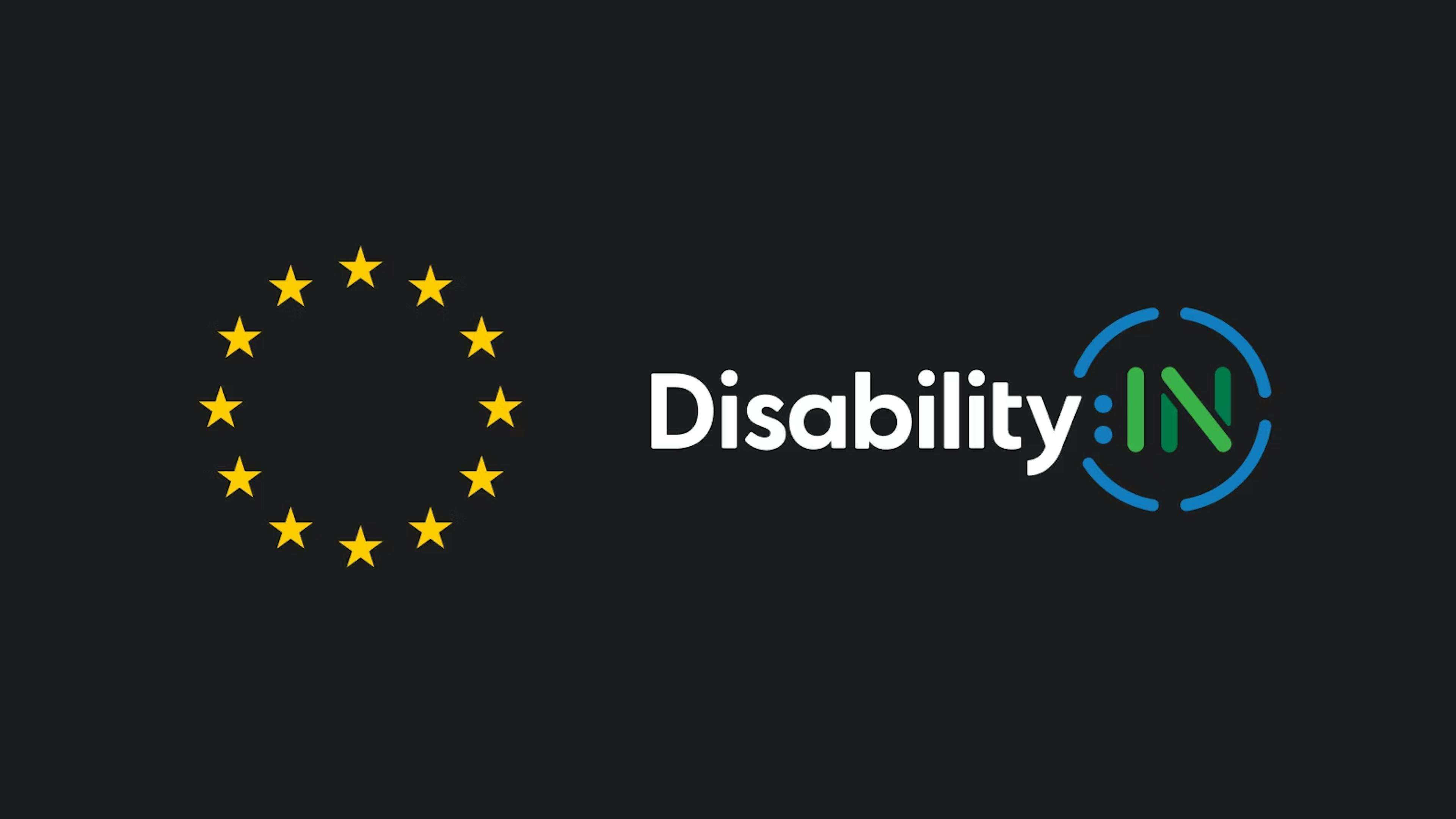 Graphic with DisabilityIN logo and a circle of yellow stars from the European Union flag