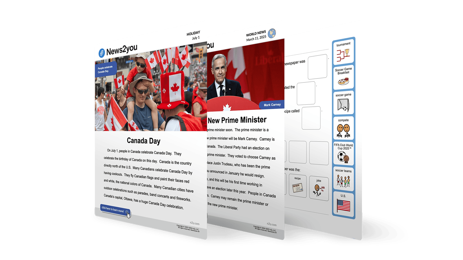 Canada-focused samples of the News2You digital newspaper