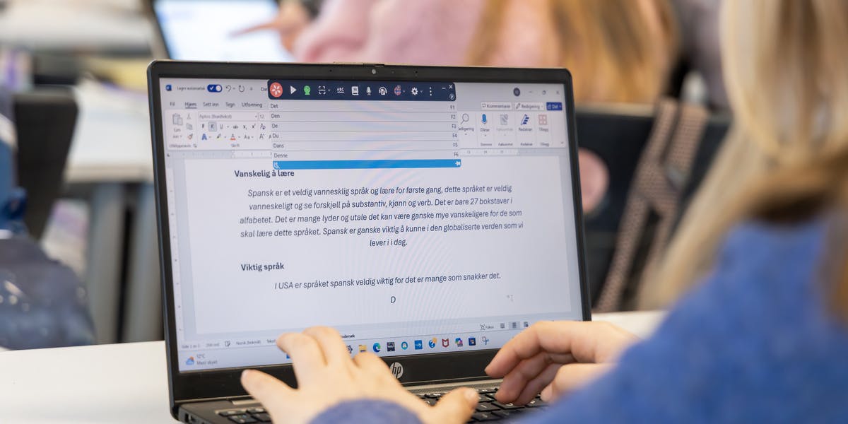 en student som bruker Lingdys på den bærbare datamaskinen sin