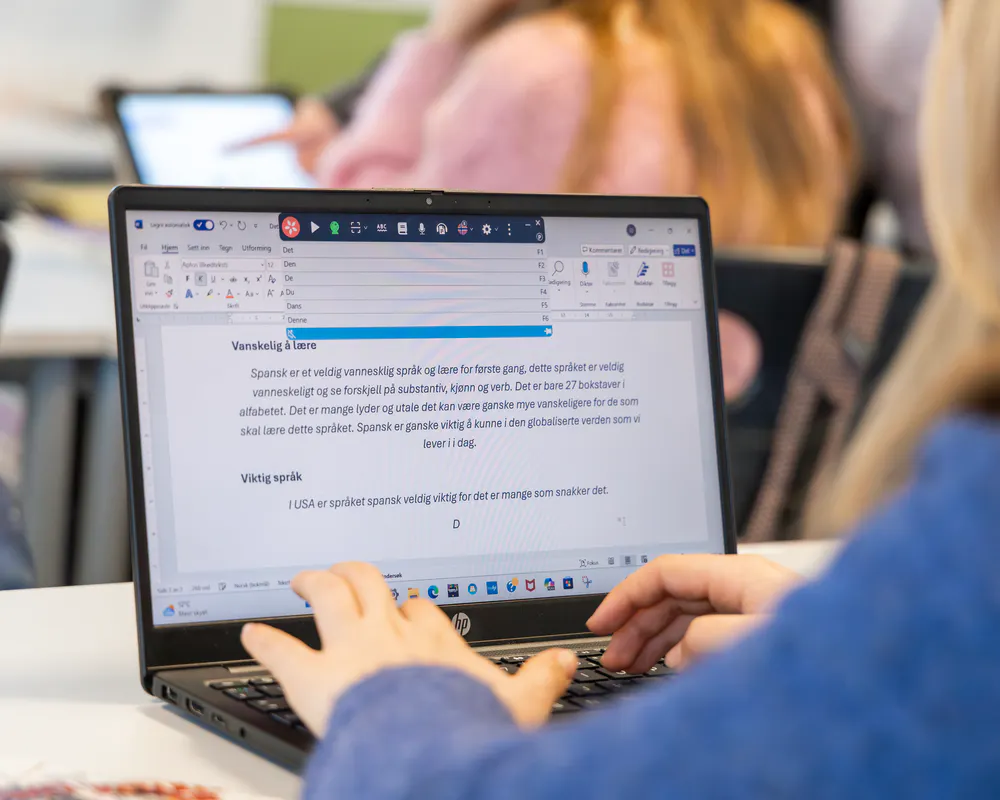 en student som bruker Lingdys på den bærbare datamaskinen sin