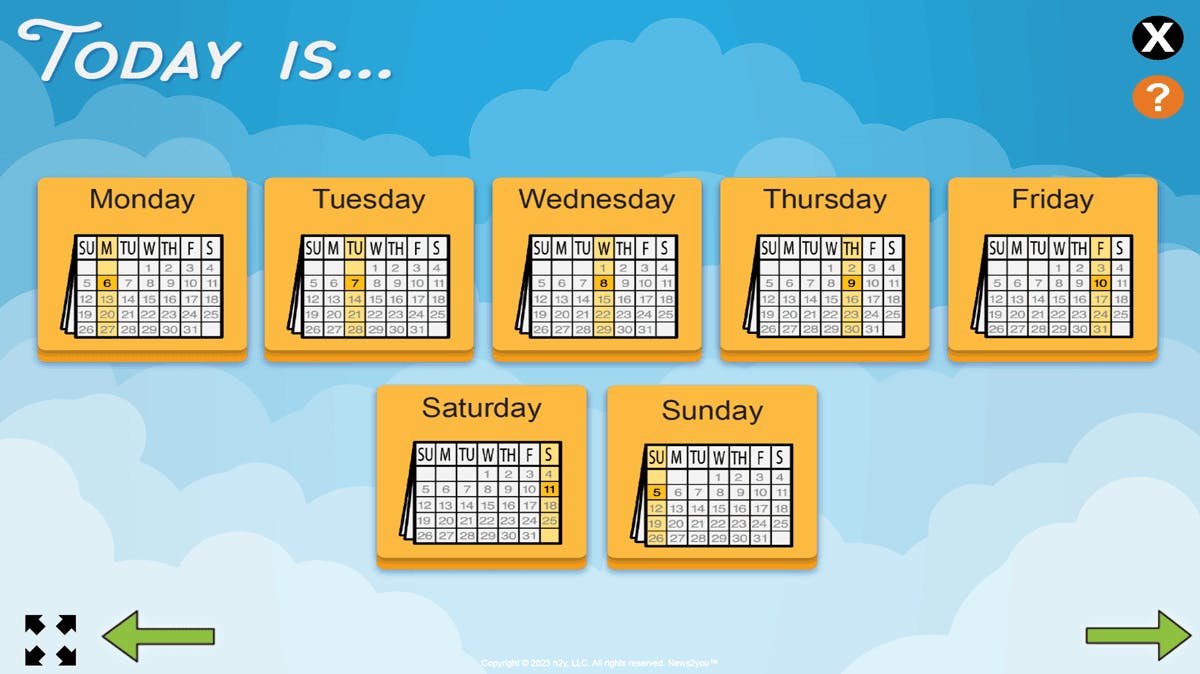 A screen from News2you showing the days of the week.