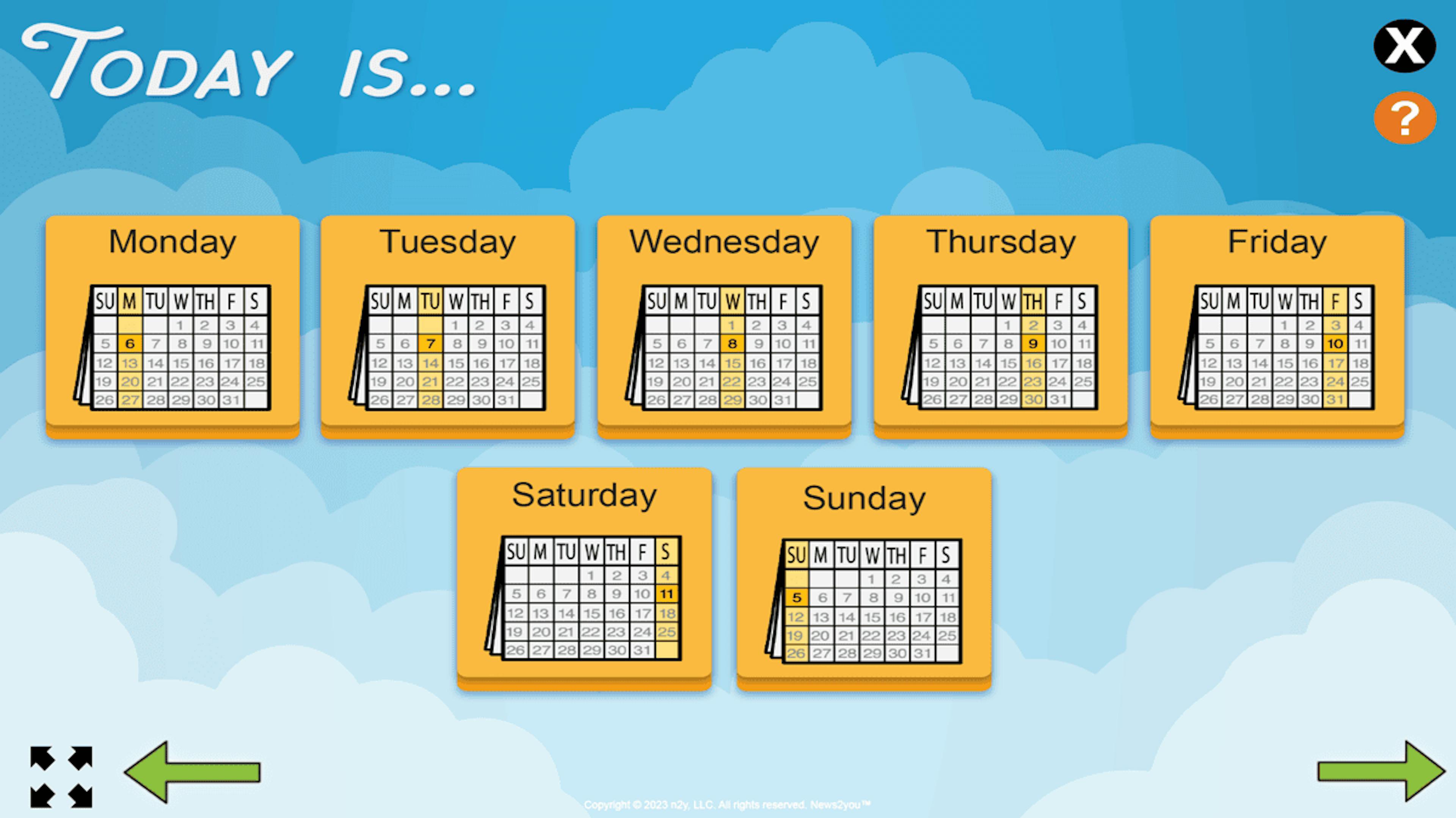 A screen from News2you showing the days of the week.