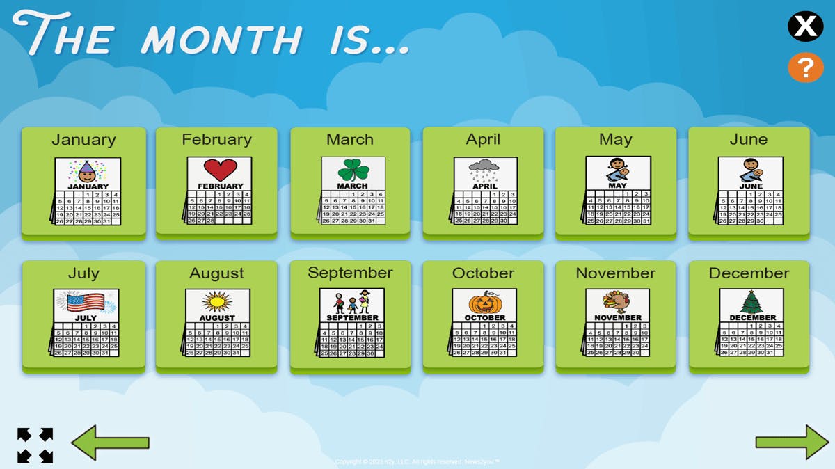 A screen from News2you showing the months of the year.
