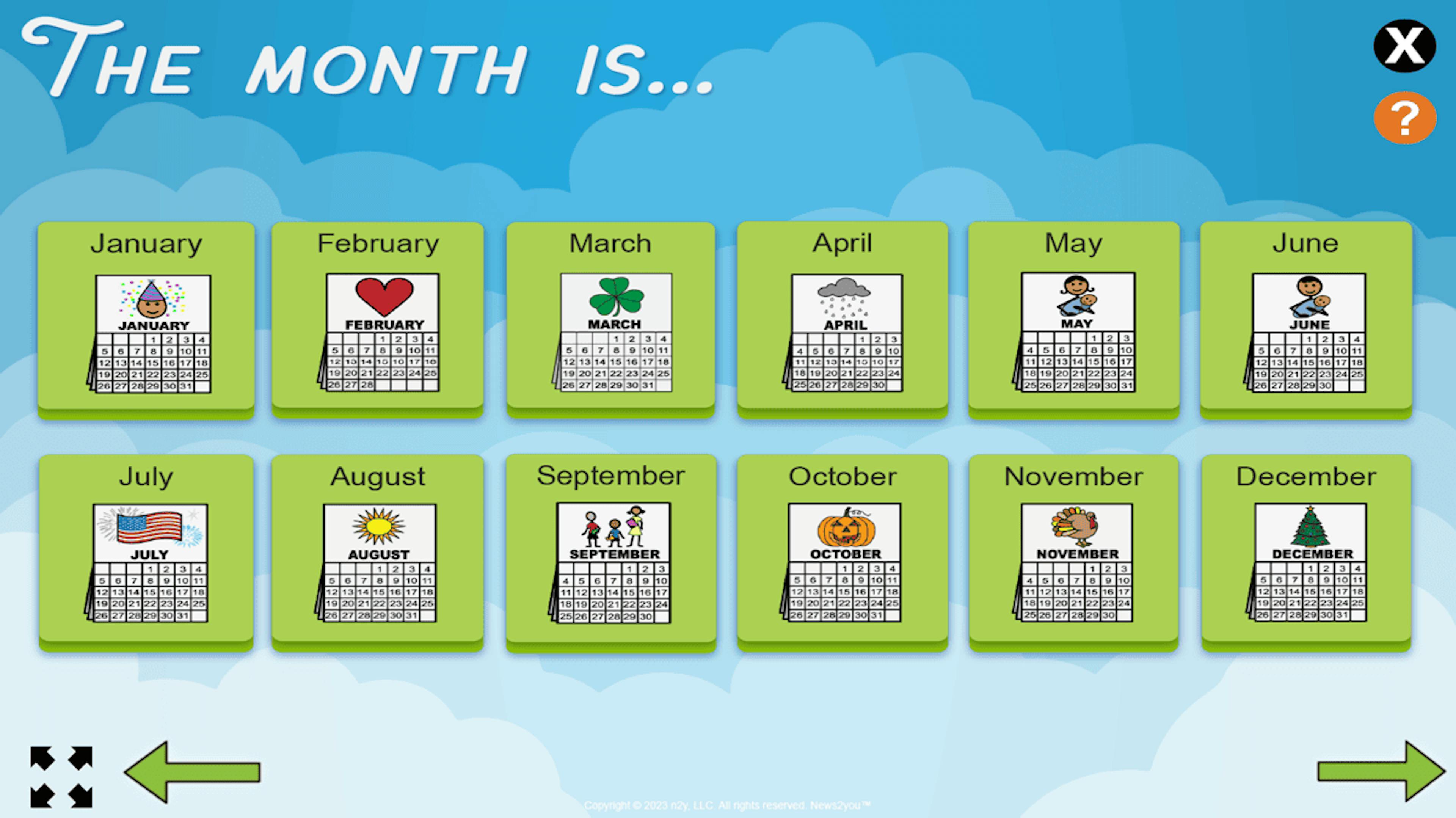 A screen from News2you showing the months of the year.
