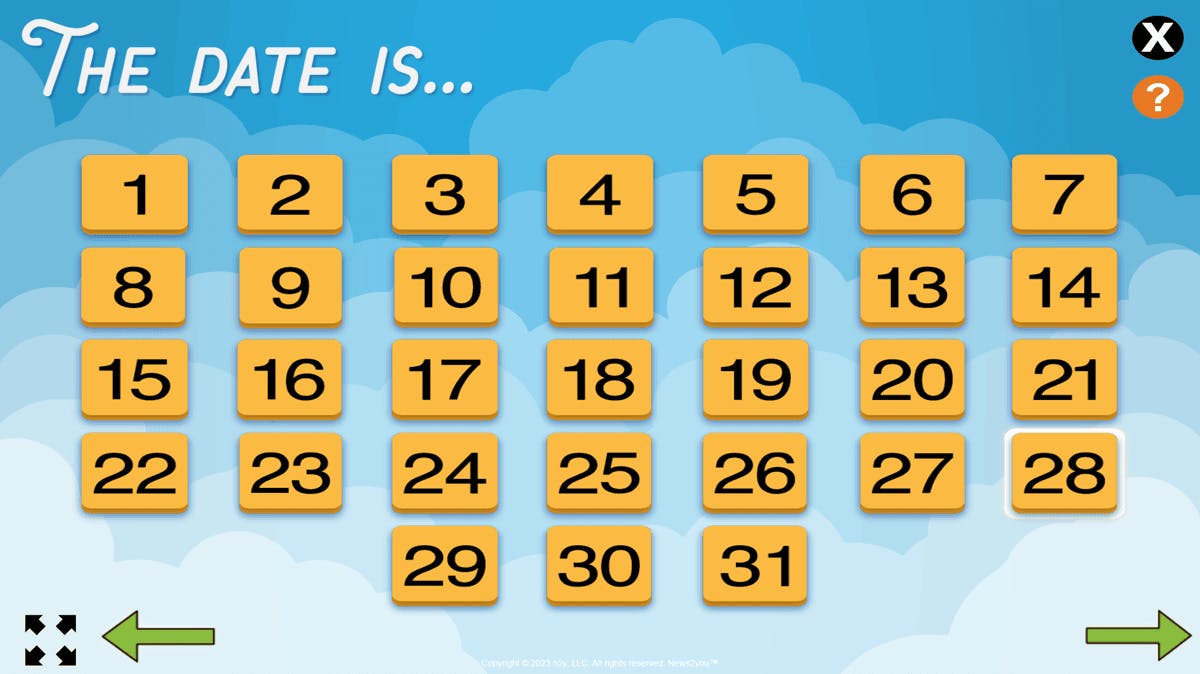 A screen from News2you showing the dates of the month.