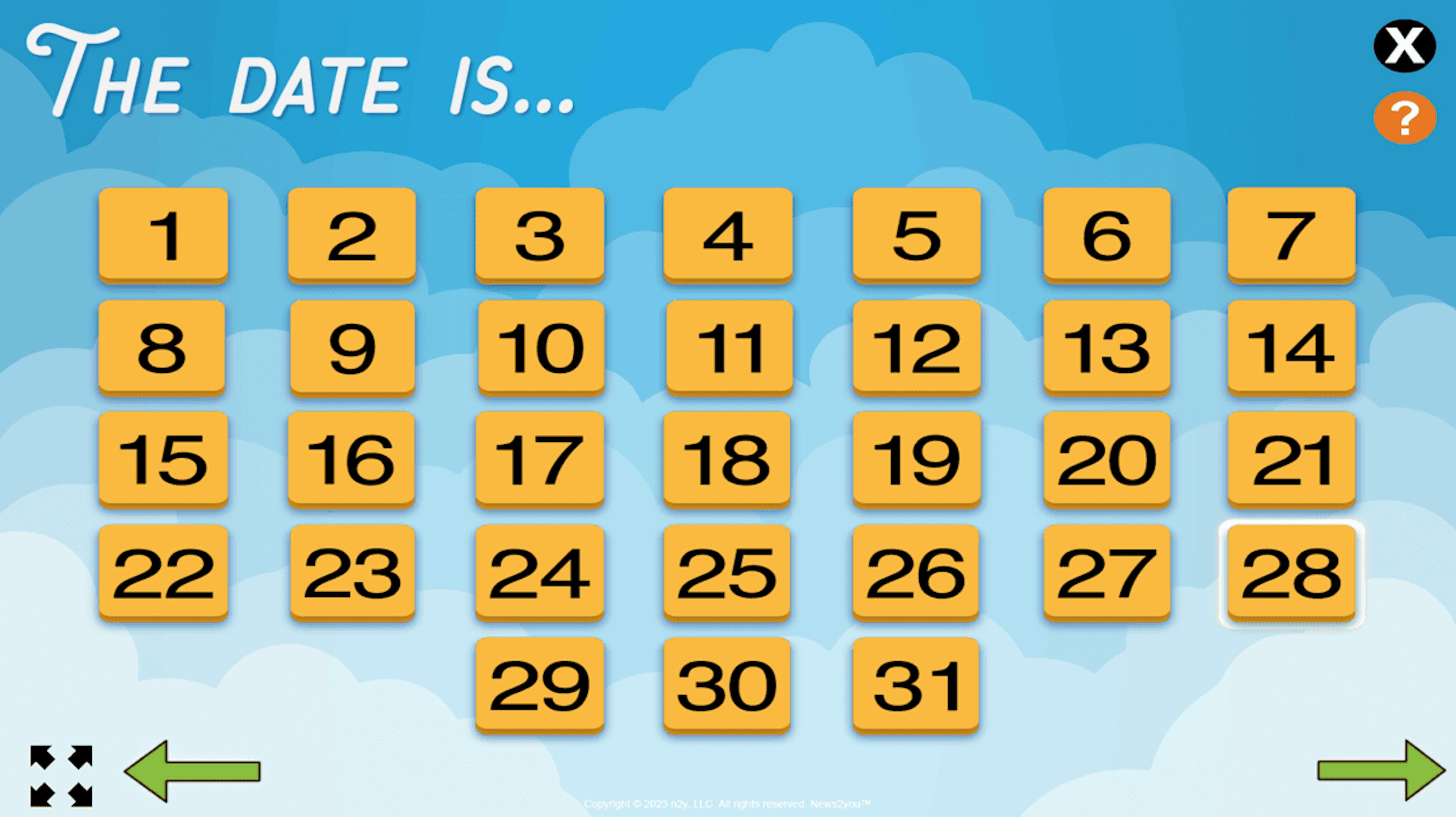 A screen from News2you showing the dates of the month.