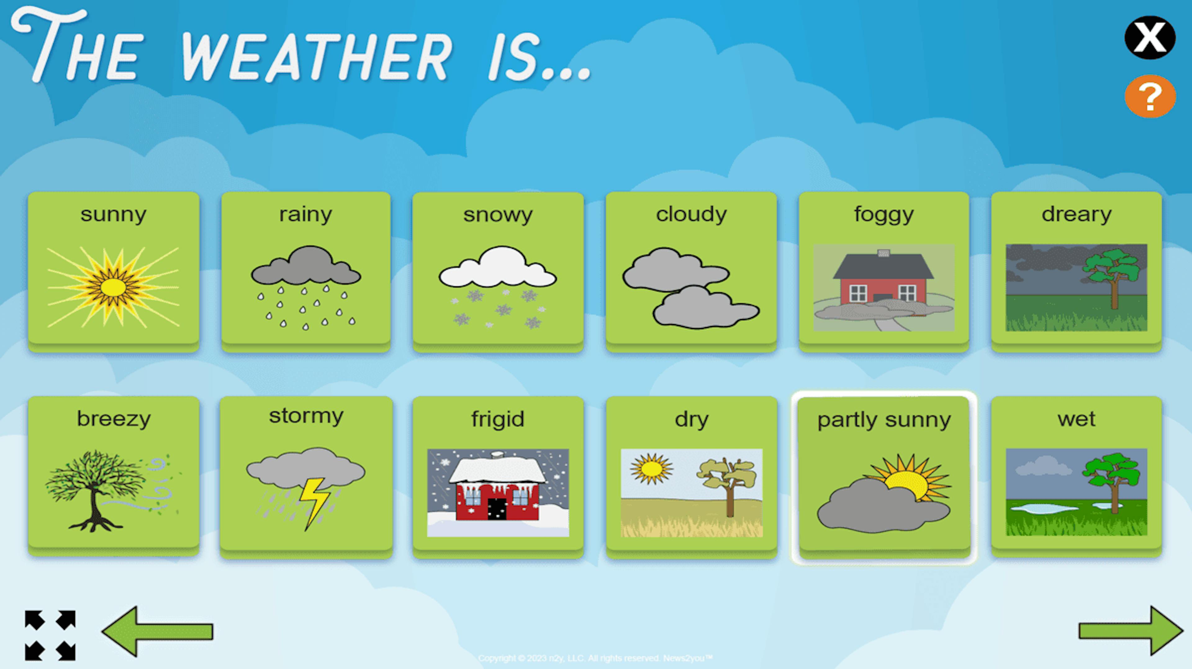 A screen from News2you showing cards with weather illustrations.