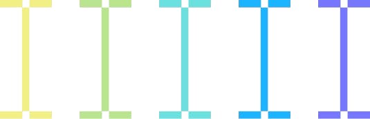 Five colorful text cursor icons arranged horizontally, each in a different color to represent the five pillars of reading