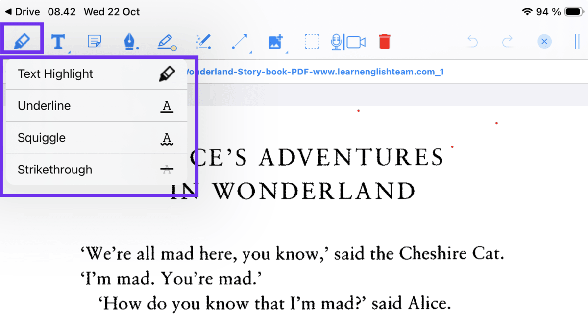 A preview of the OrbitNote toolbar in app