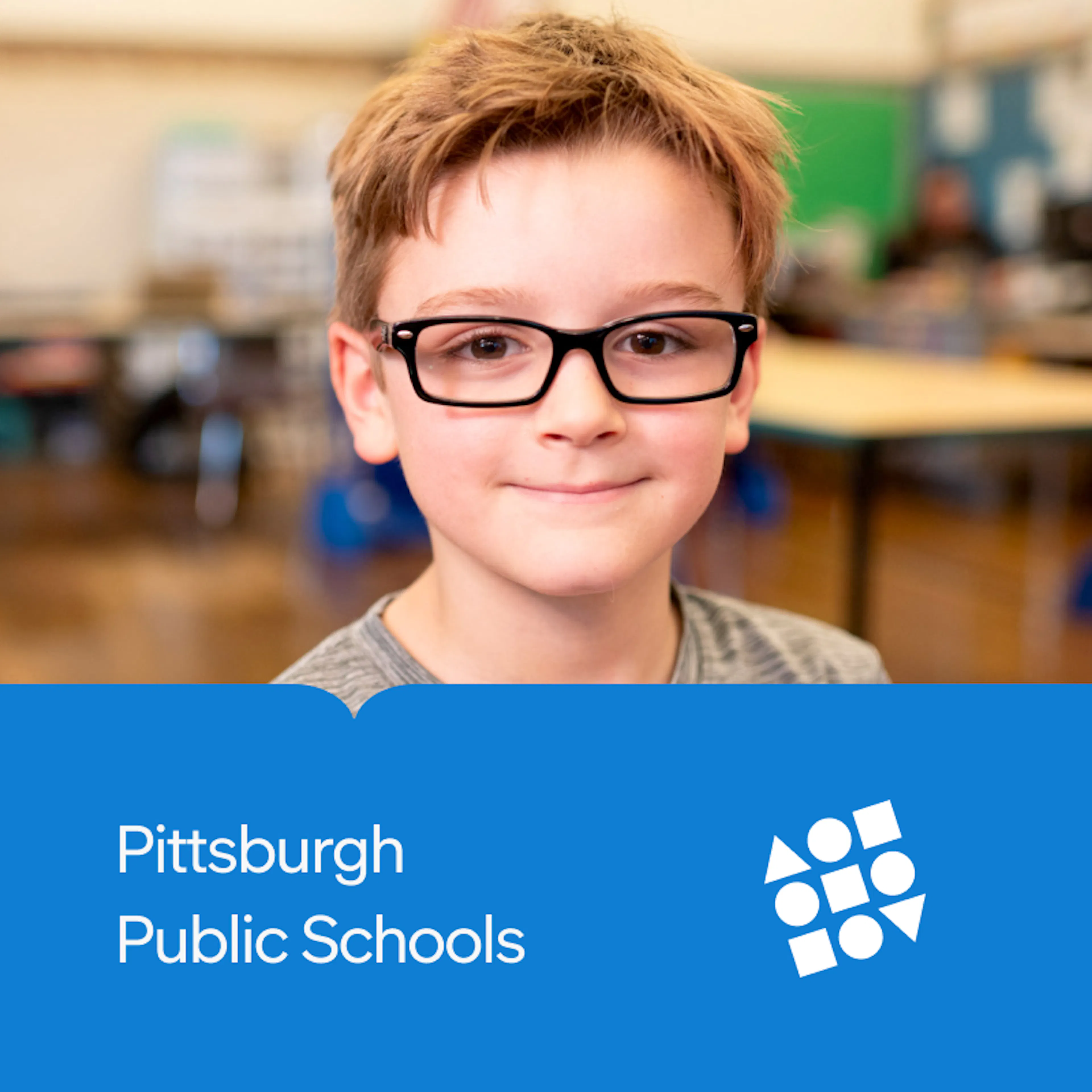 Thumbnail image for Pittsburgh Public Schools Success Story, showing a student wearing glasses in classroom setting.