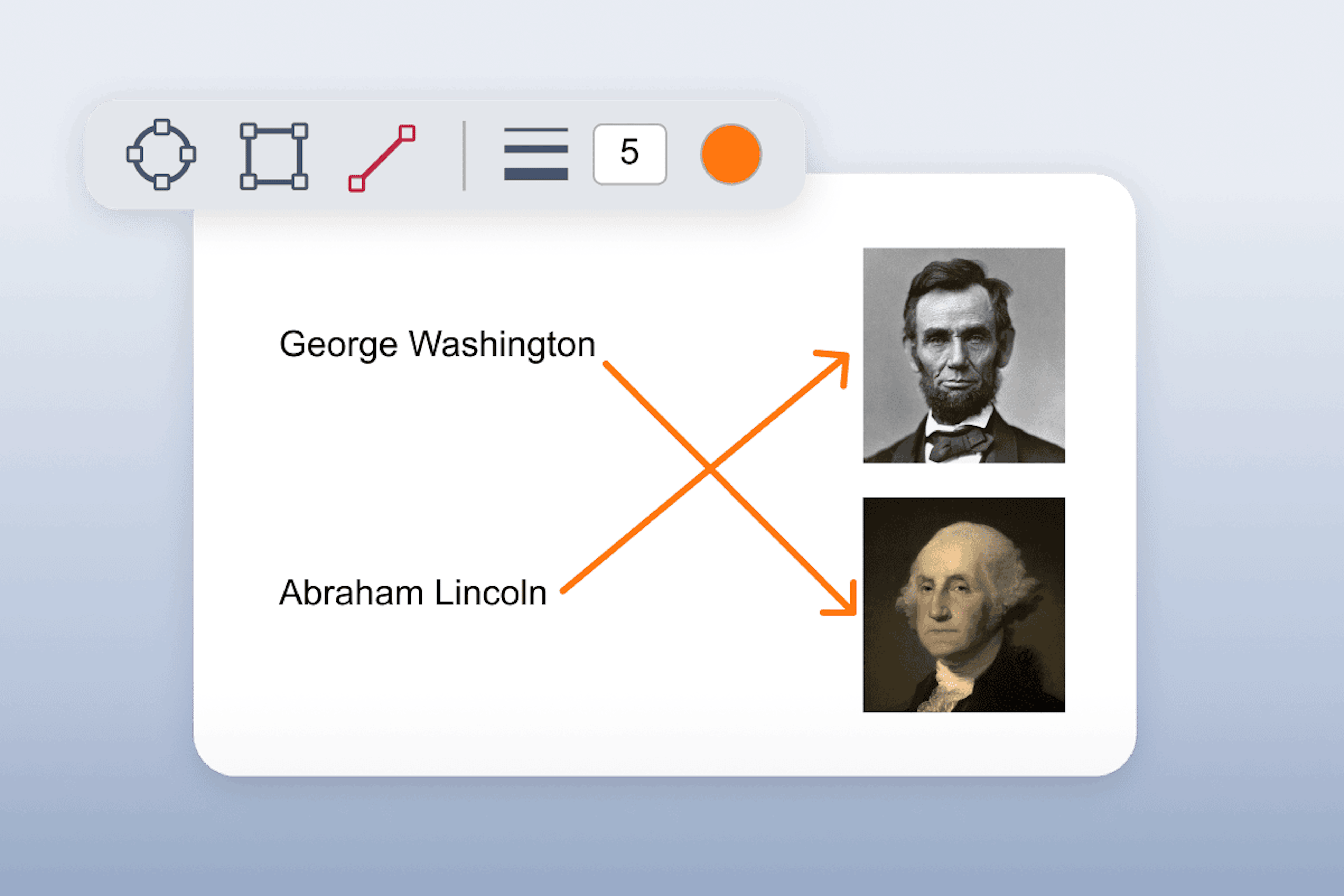 OrbitNote shapes drawing feature used for a matching exercise for Presidents of the United States