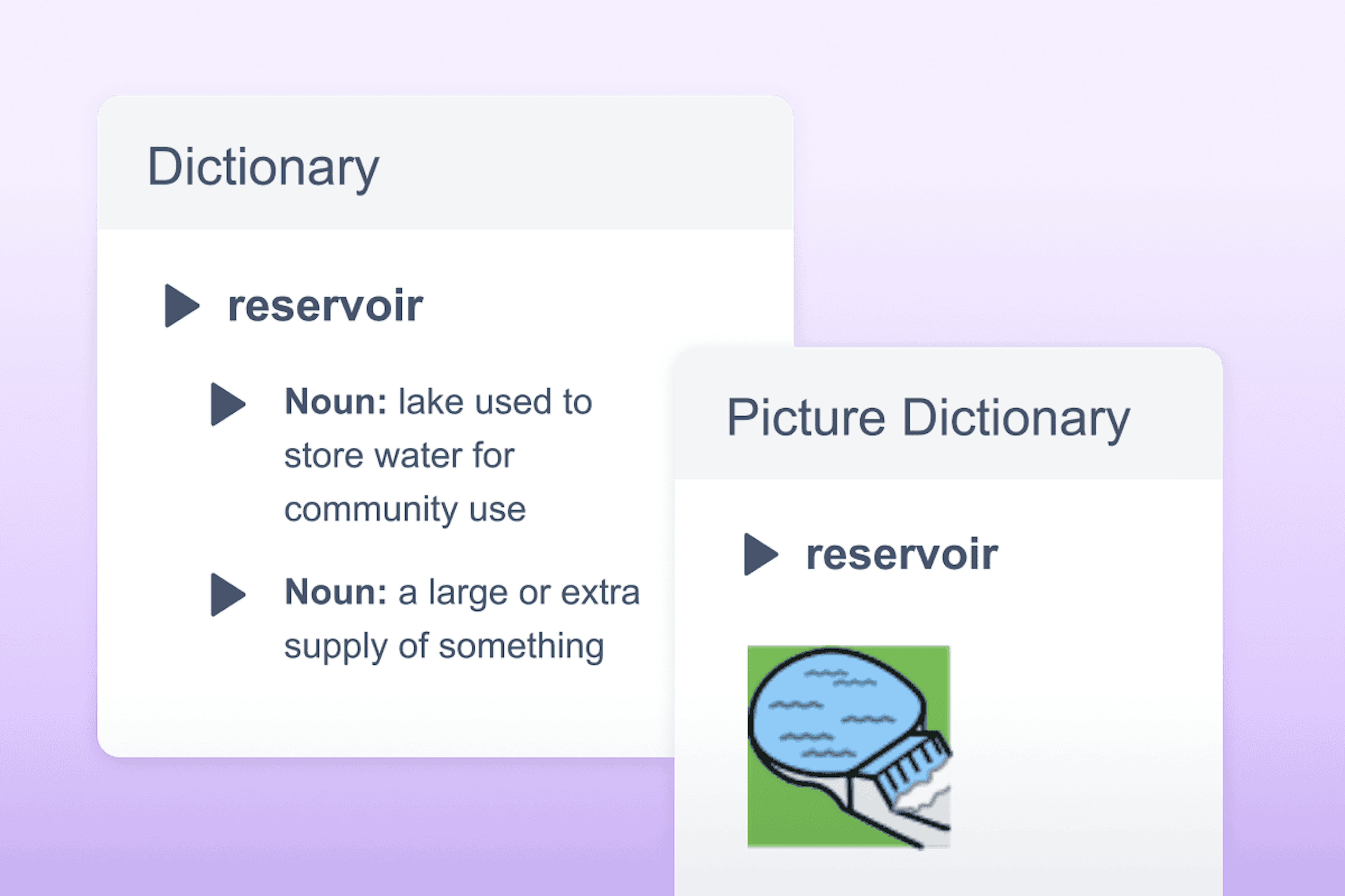 Read&Write picture dictionary showing the definition for "reservoir"
