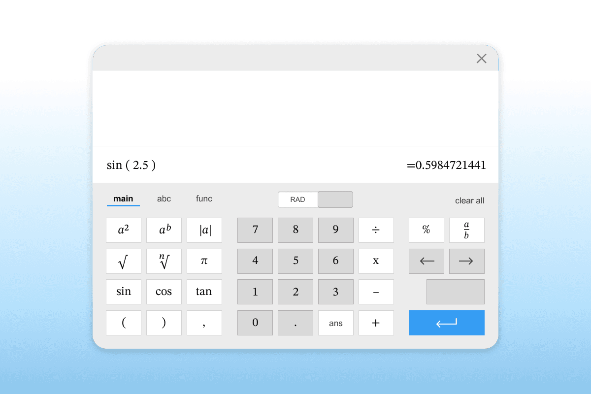 Scientific calculator calculating sin (2.5)