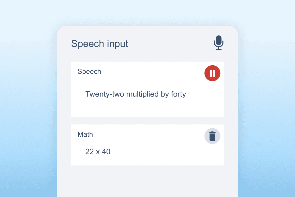 Equatio speech input calculating 22 multiplied by 40