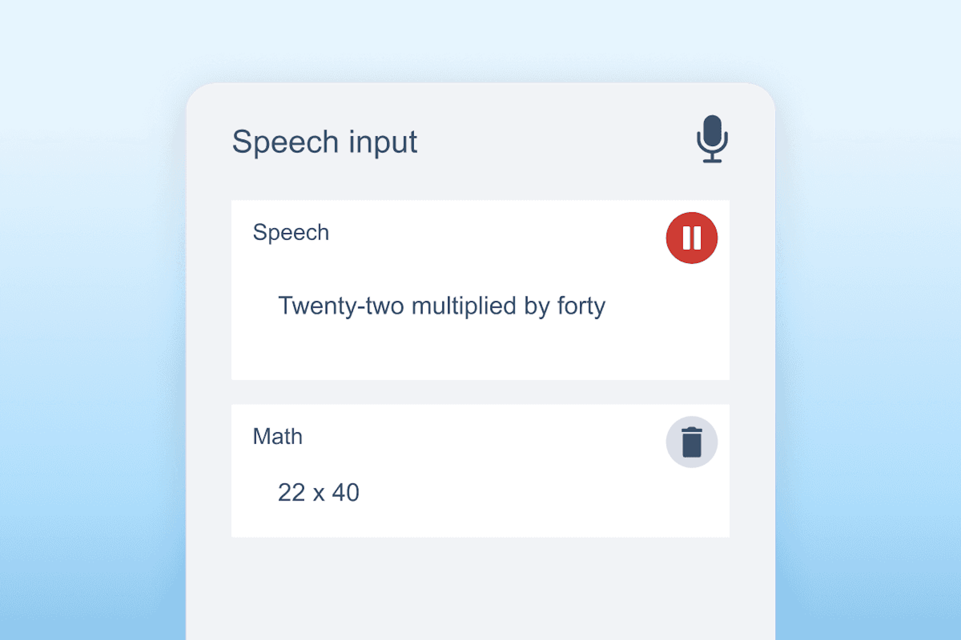 Equatio speech input calculating 22 multiplied by 40