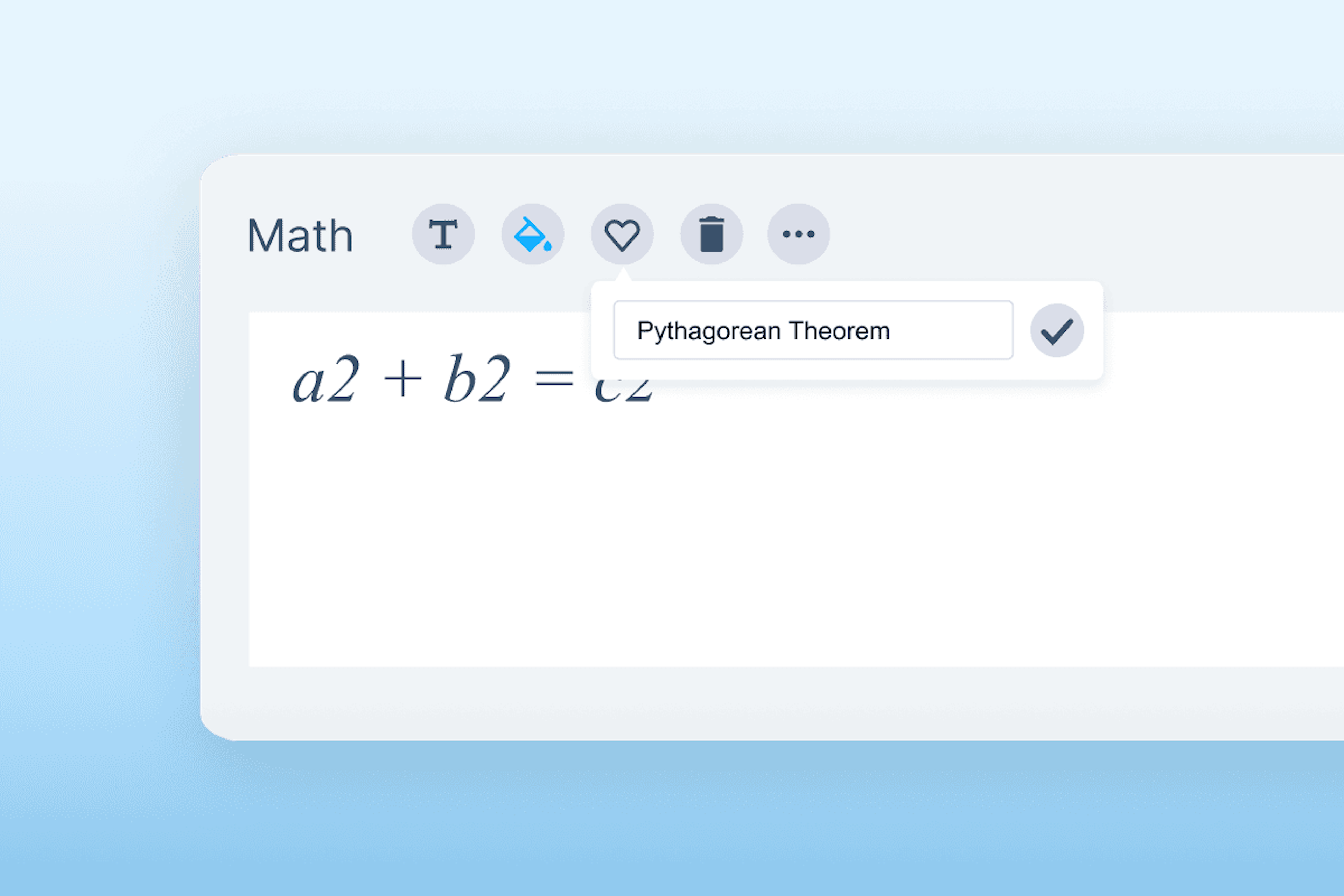 Equatio Palette feature saving the Pythagorean Theorem as a favorite