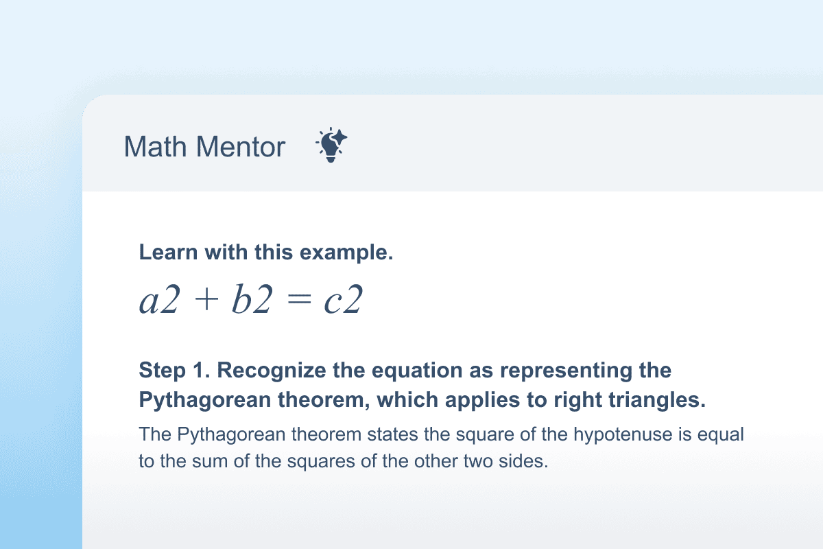 AI-generated Math Mentor window explaining the Pythagorean Theorum
