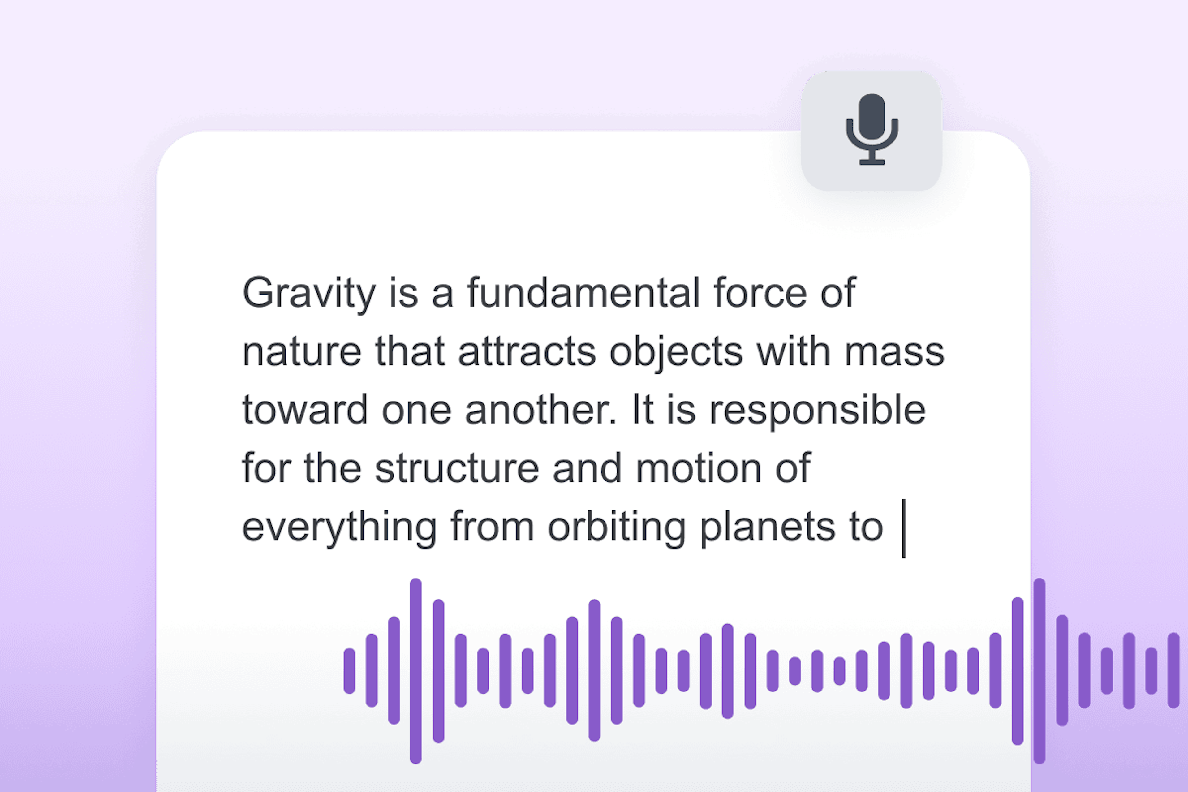Read&Write's talk-and-type feature transcribing a paragraph about gravity