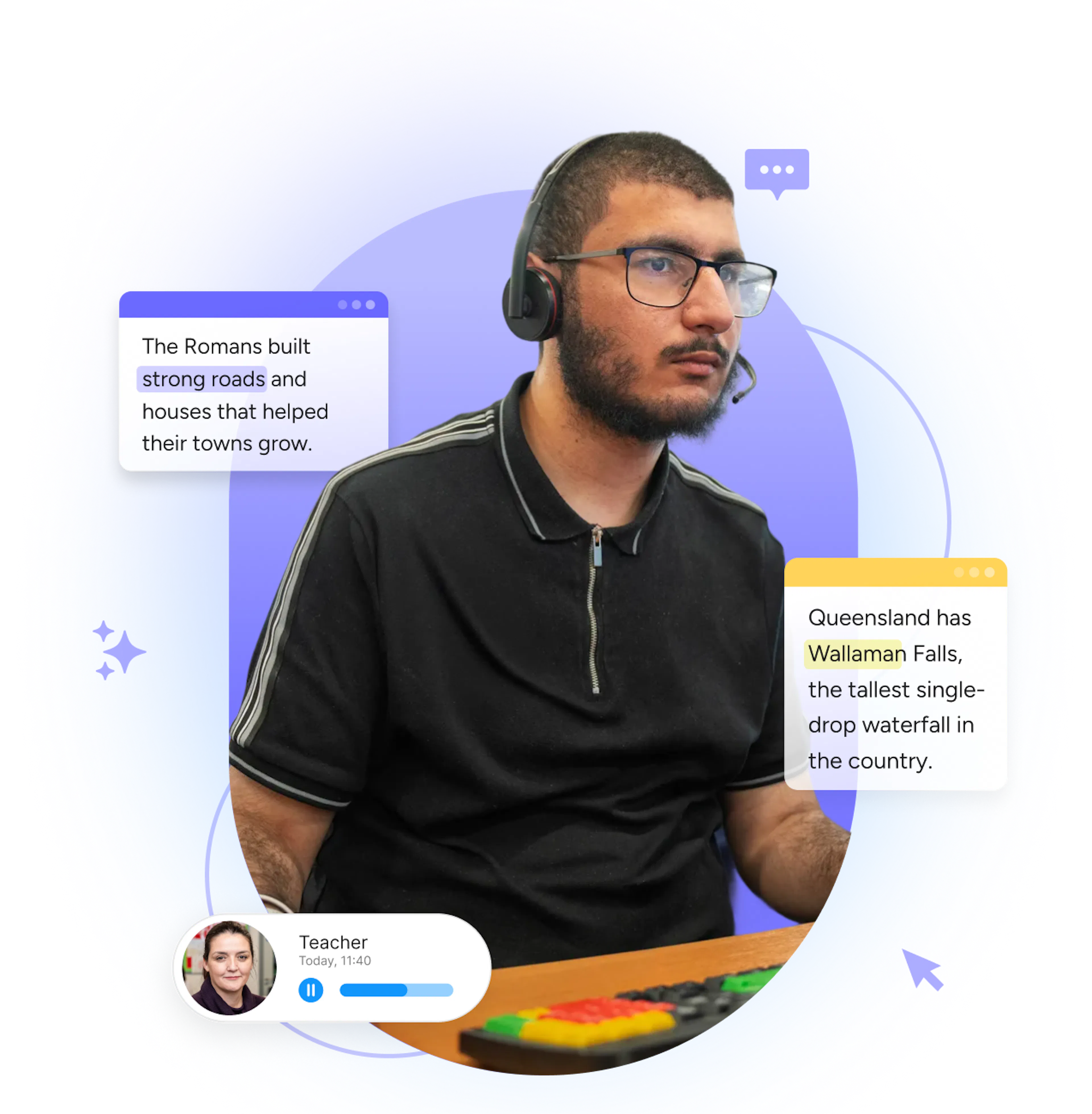 Student using Read&Write - with product UI overlaid