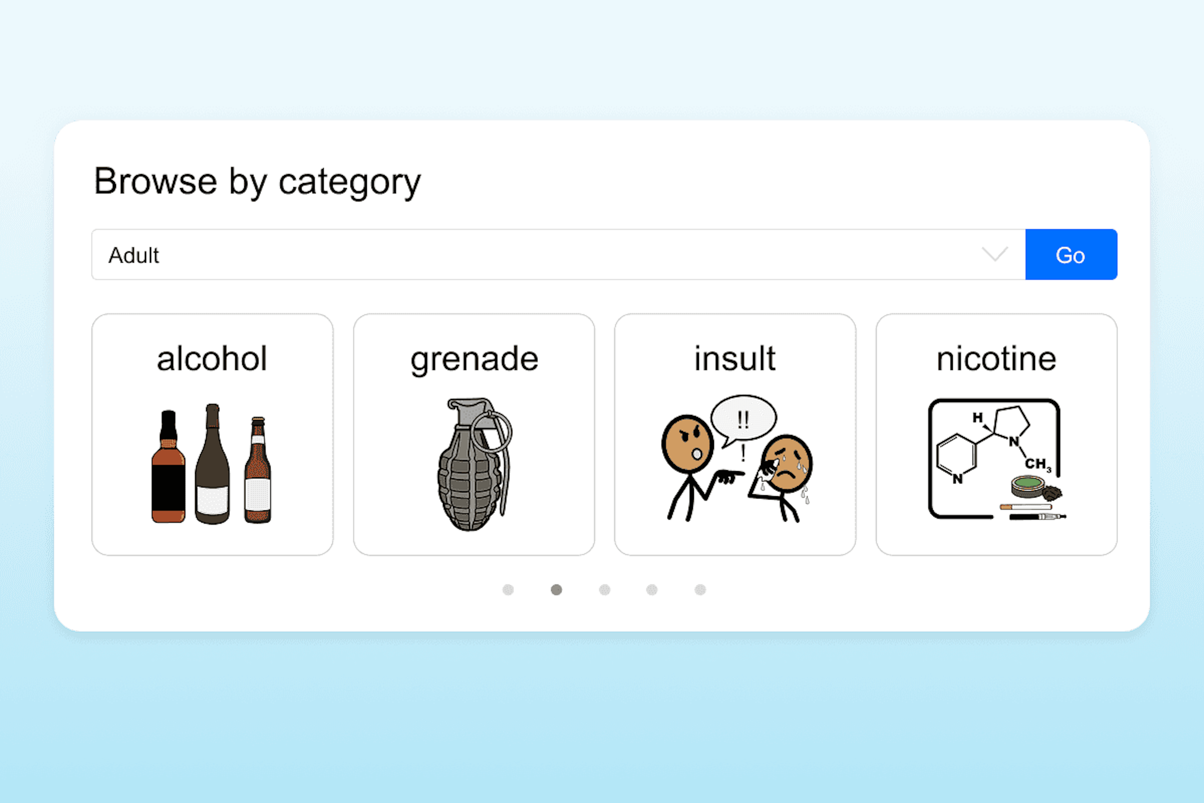 SymbolStix for adult topics, including alcohol, a grenade, insults, and nicotine