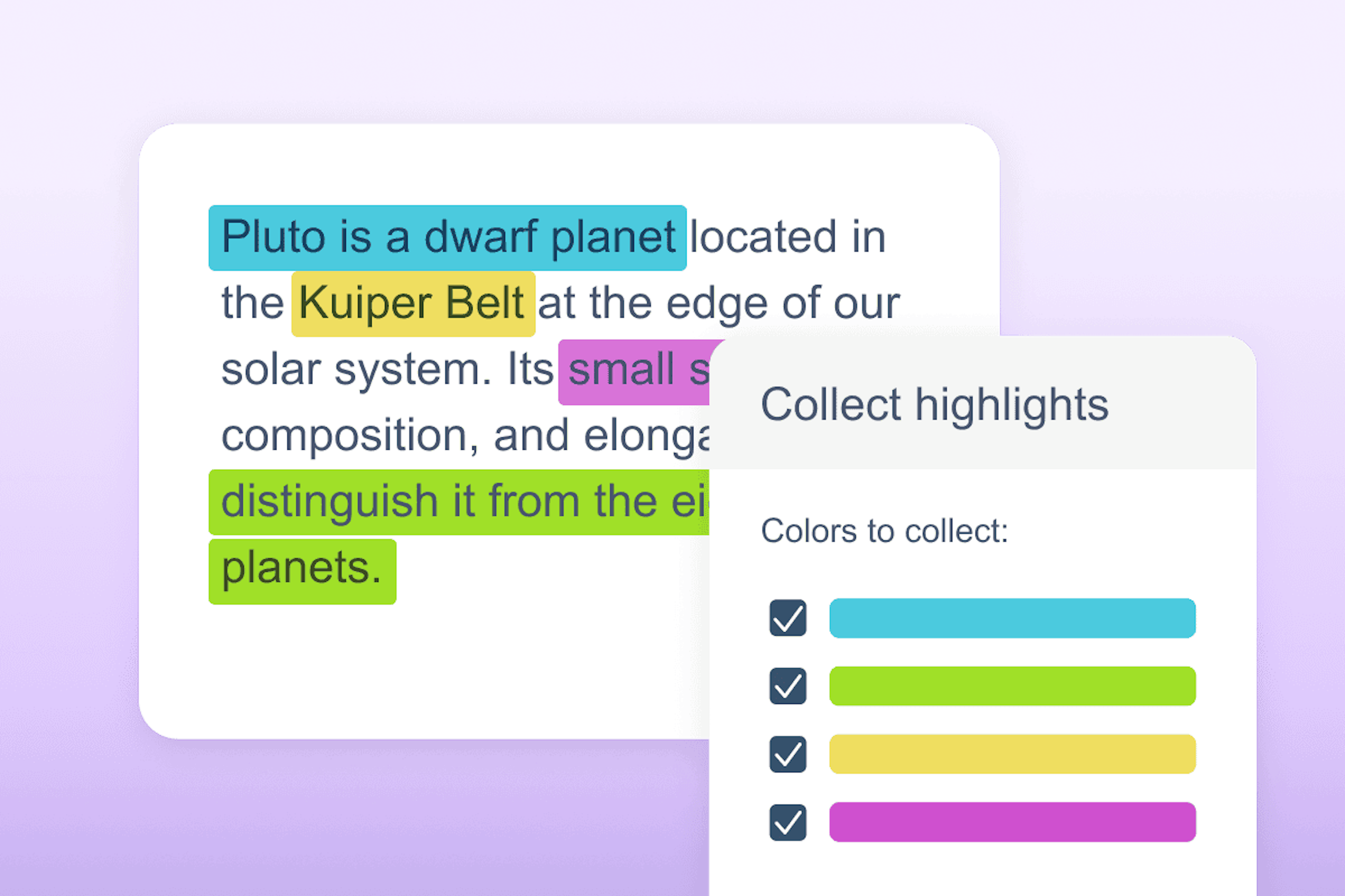 Highlighted text from a passage about Pluto