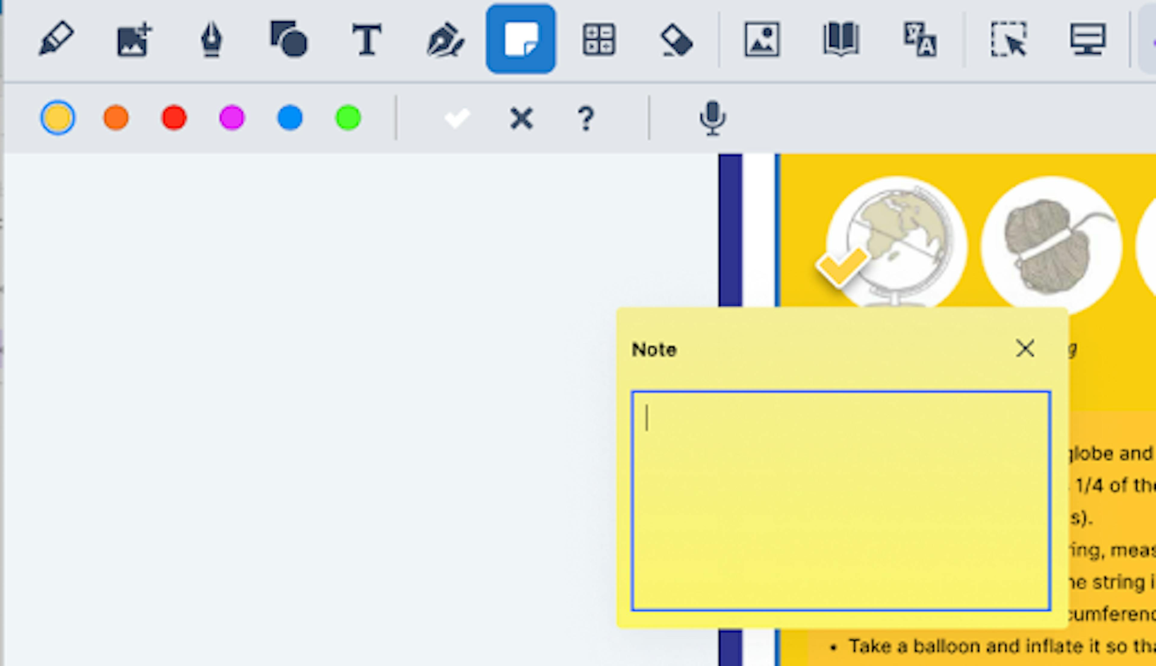 A screenshot in OrbitNote showing the annotation feature in action: preview shows a sticky note 