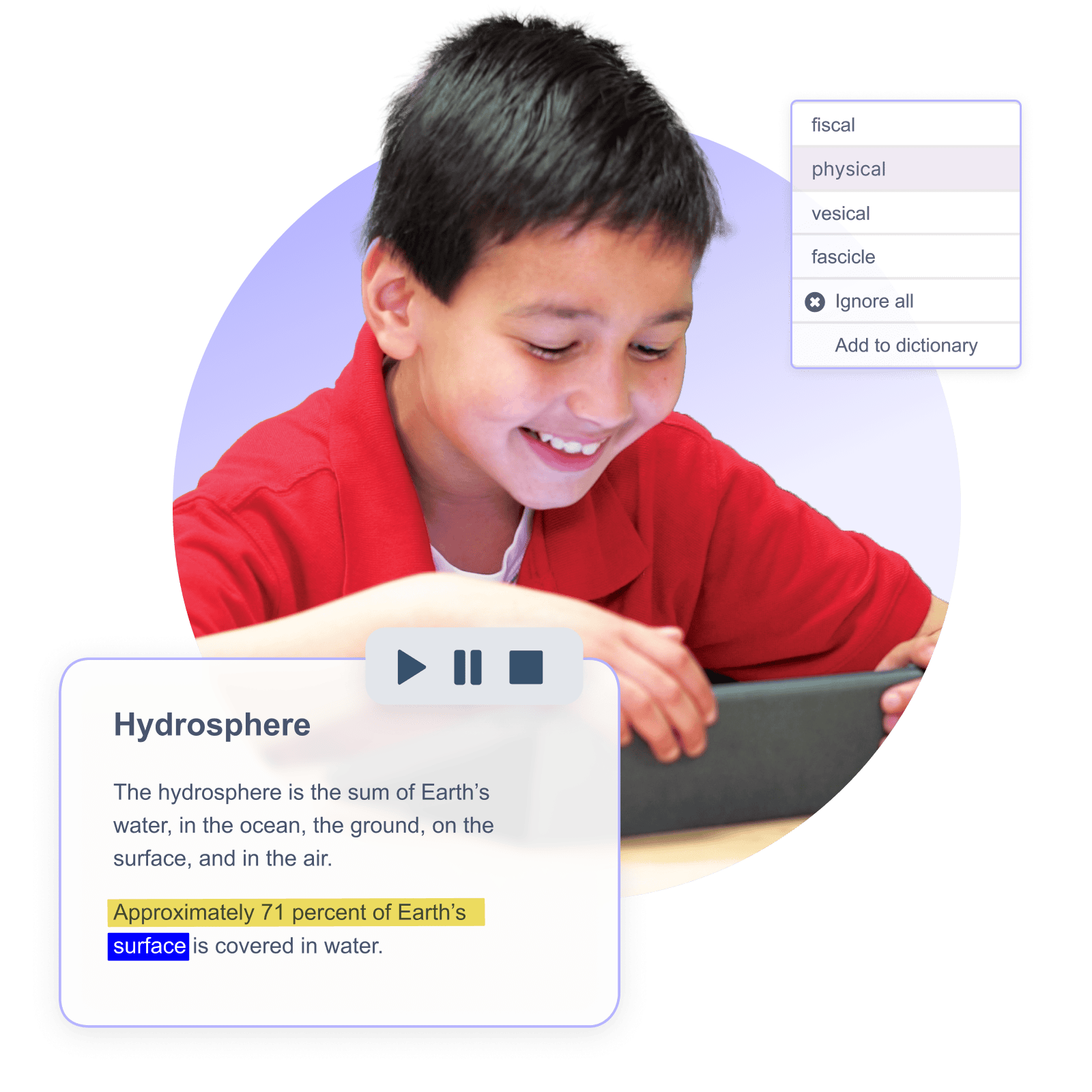 Child smiling while using a laptop, with login and account screens nearby, representing secure access to an online learning platform.