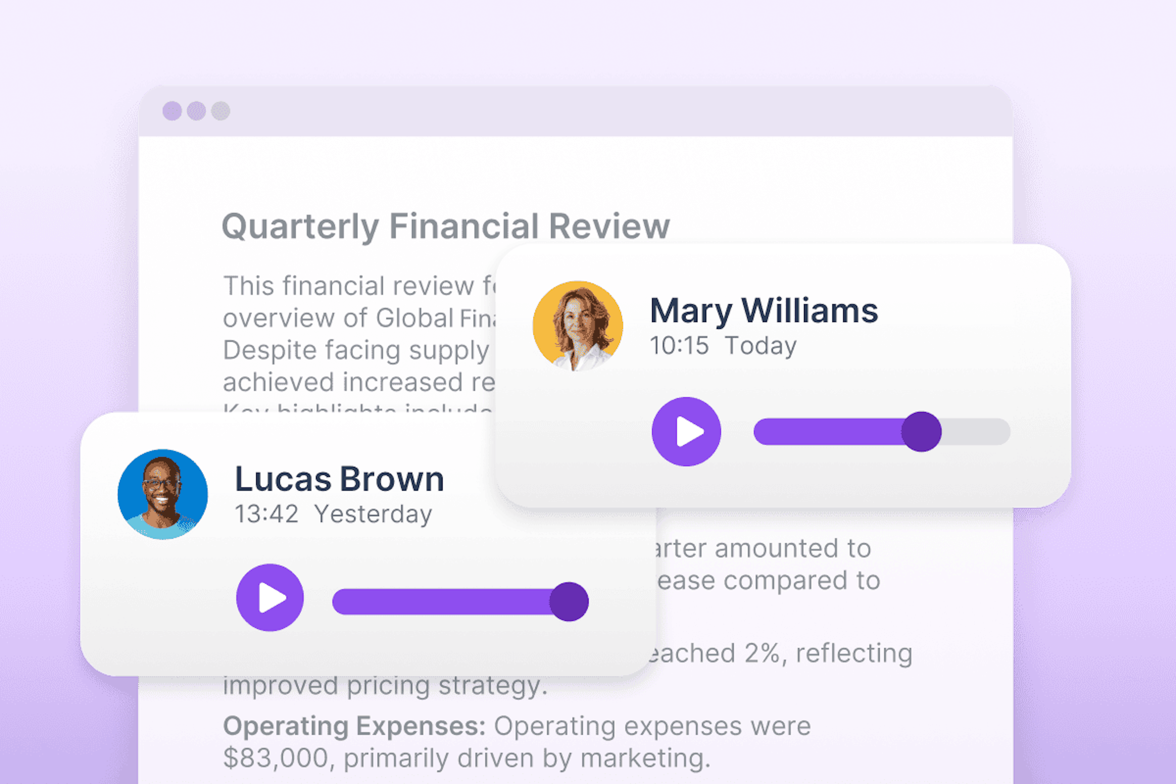 Product UI showing Voice notes feature