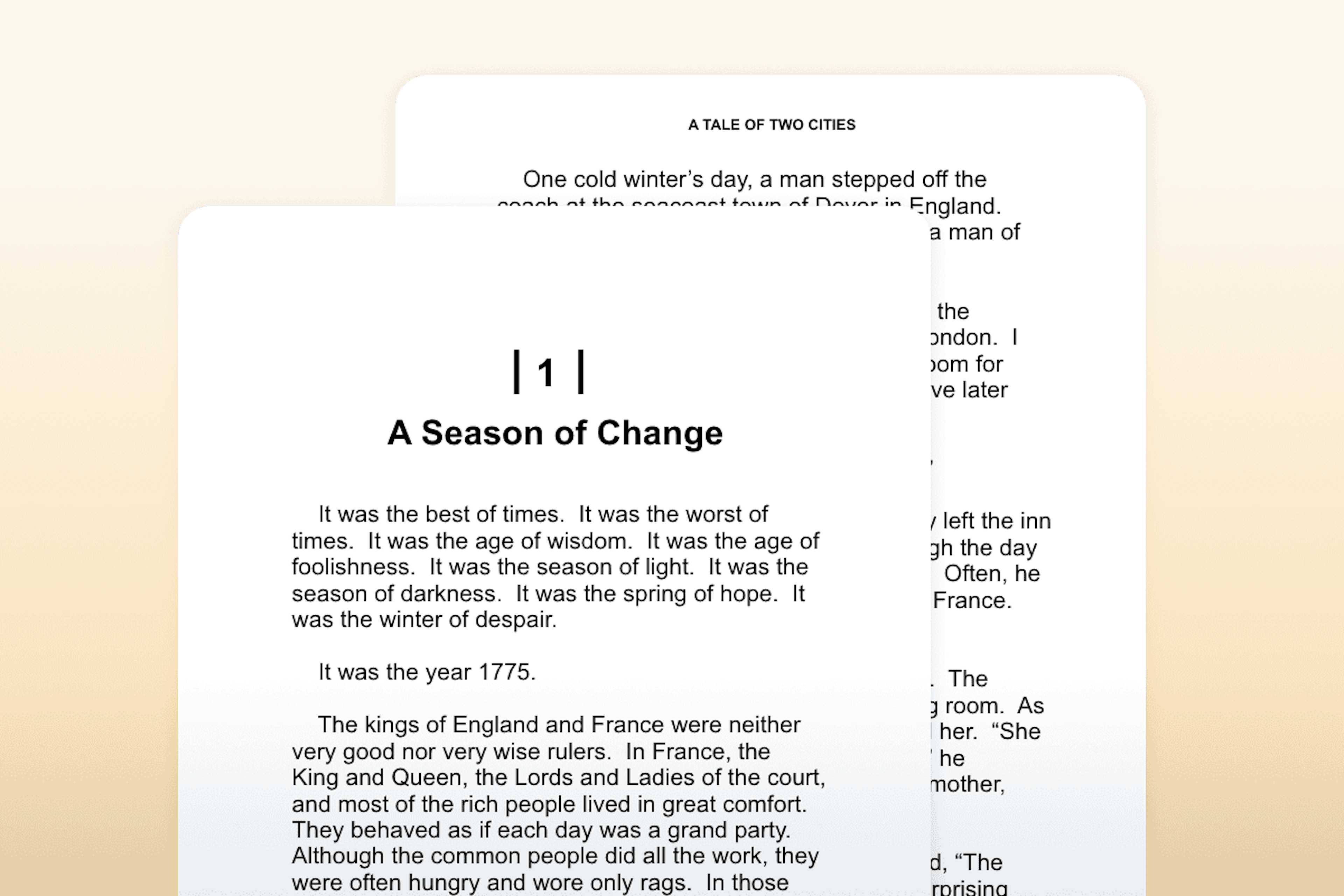 Adapted text for chapter 1 of "A Tale of Two Cities"