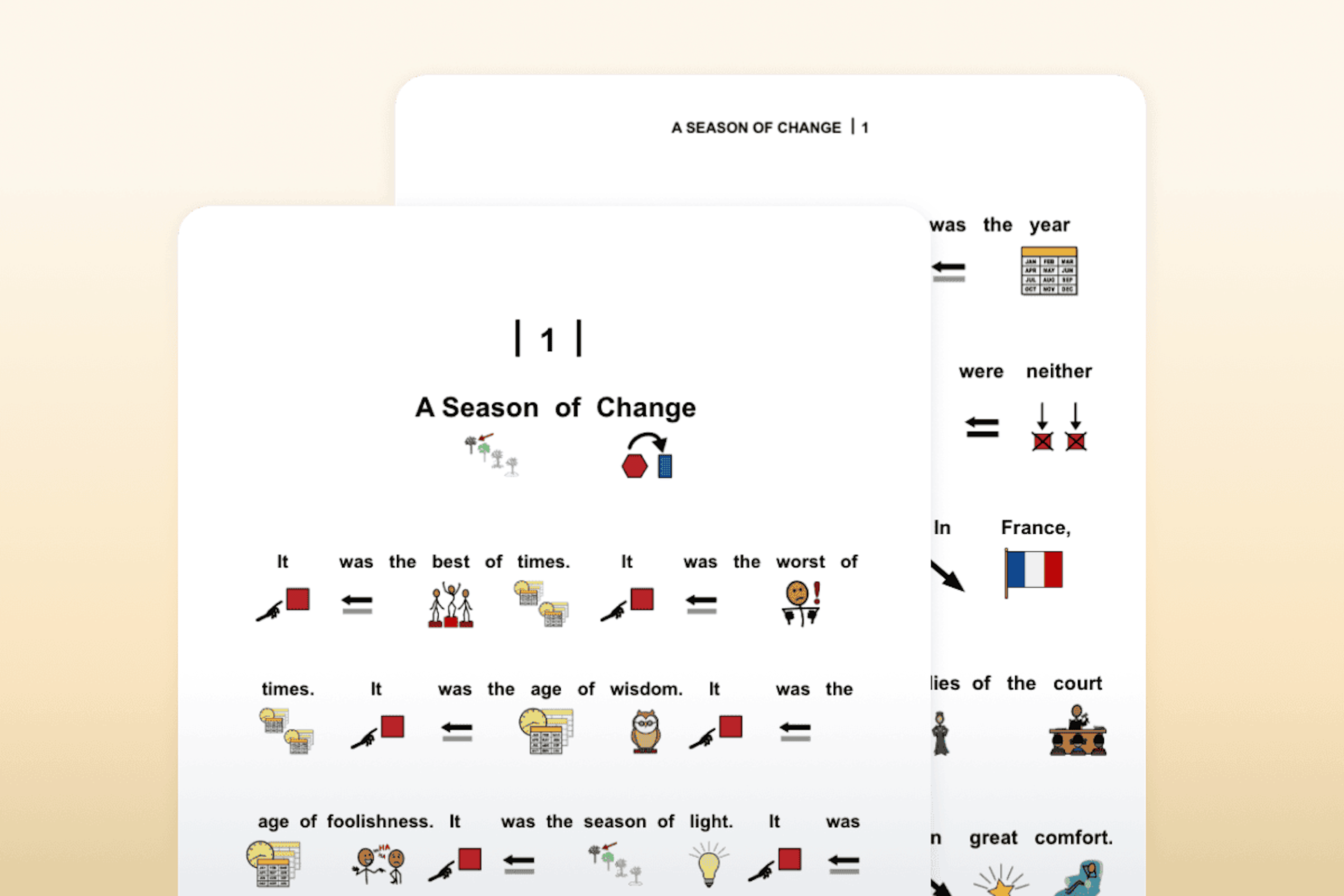 Symbol-supported text for chapter 1 of "A Tale of Two Cities"