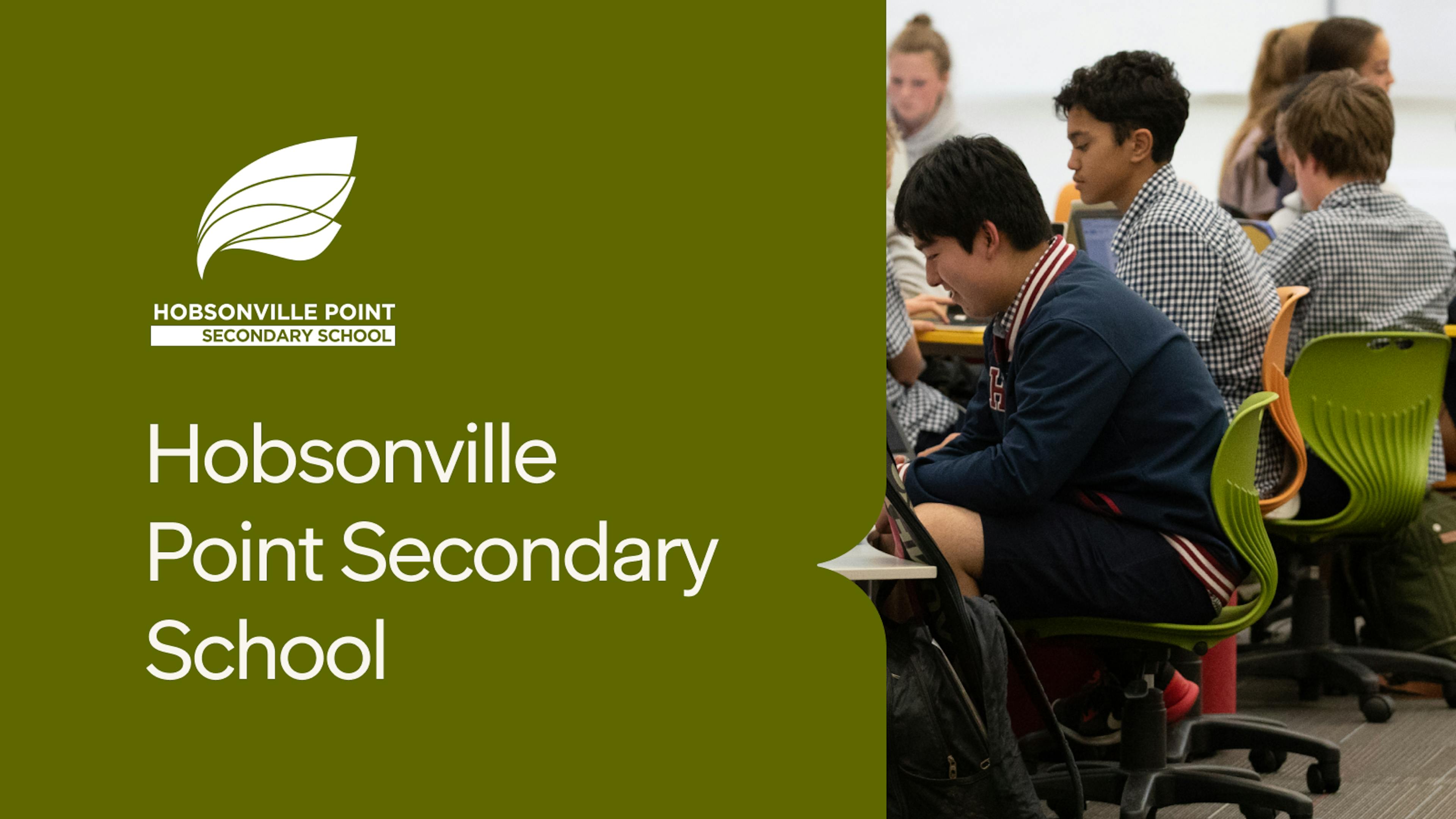 Hobsonville Point Secondary School logo and student photo