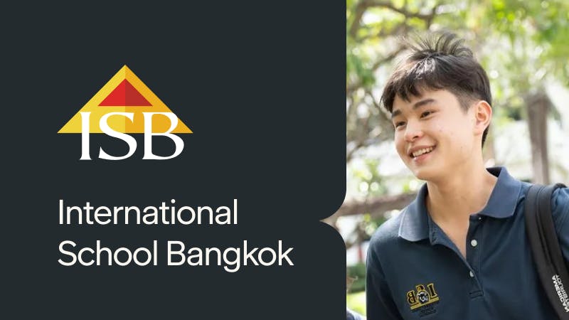 International School Bangkok logo and photo of student