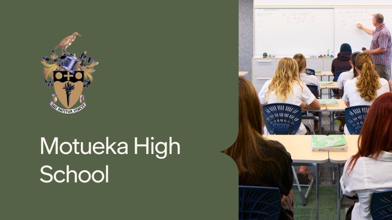 Motueka High School logo and classroom image