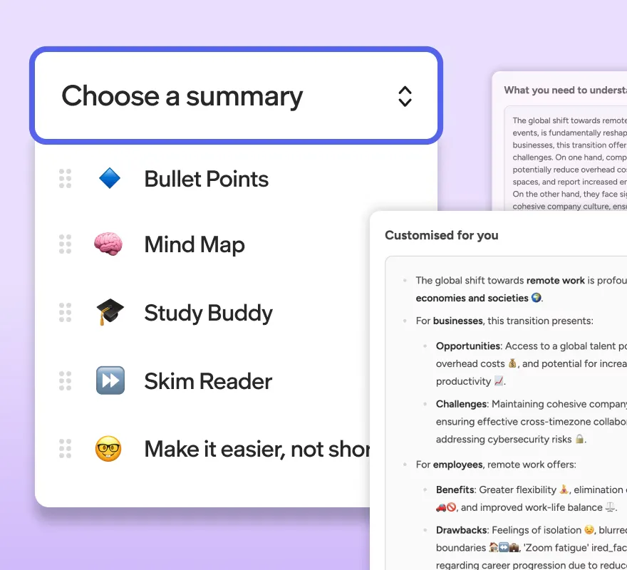 UI screenshot of Readwrite for Work srummaries feature