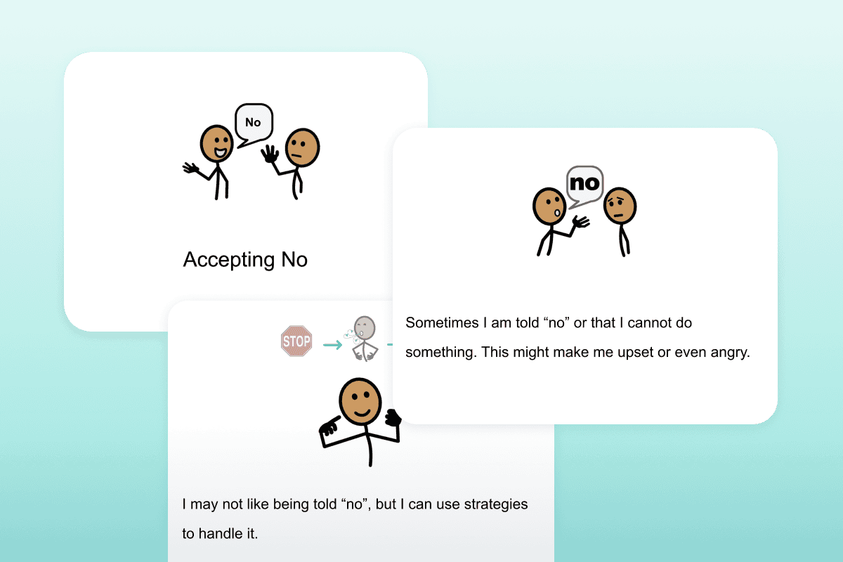 First three pages of a social narrative called "Accepting No"