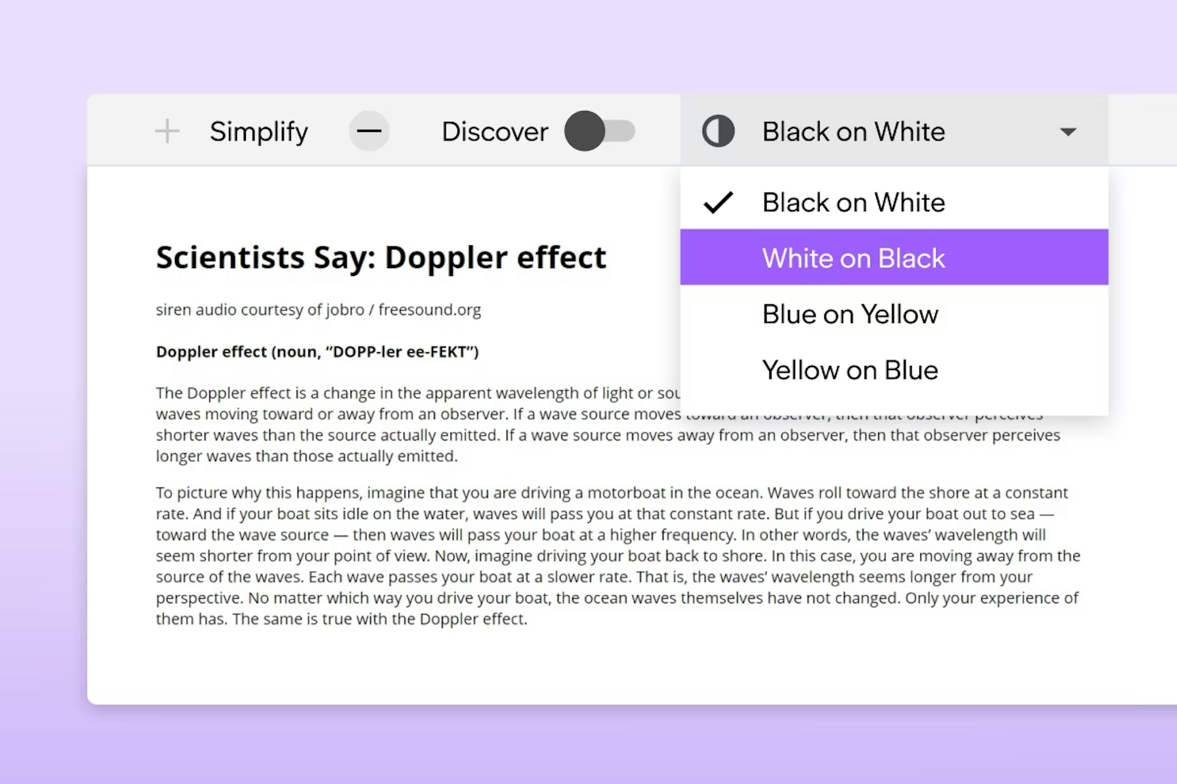 UI screenshot of Readwrite for Work simplify feature