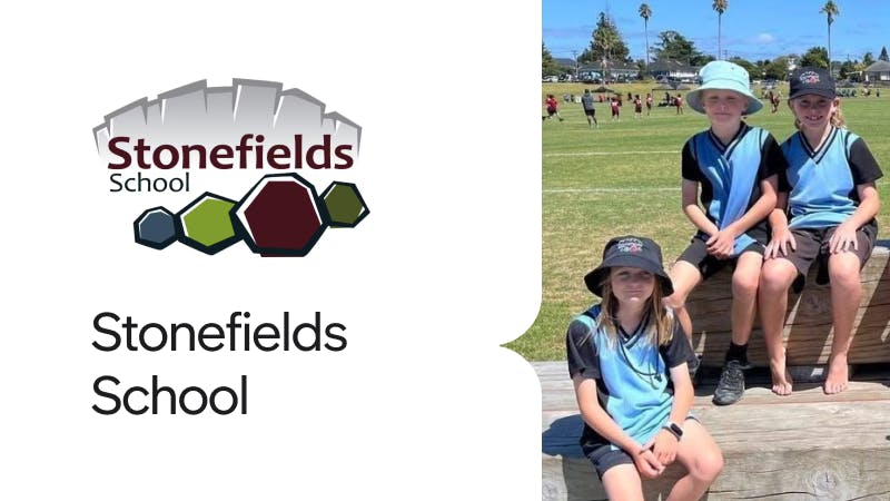Stonefields School logo and students image